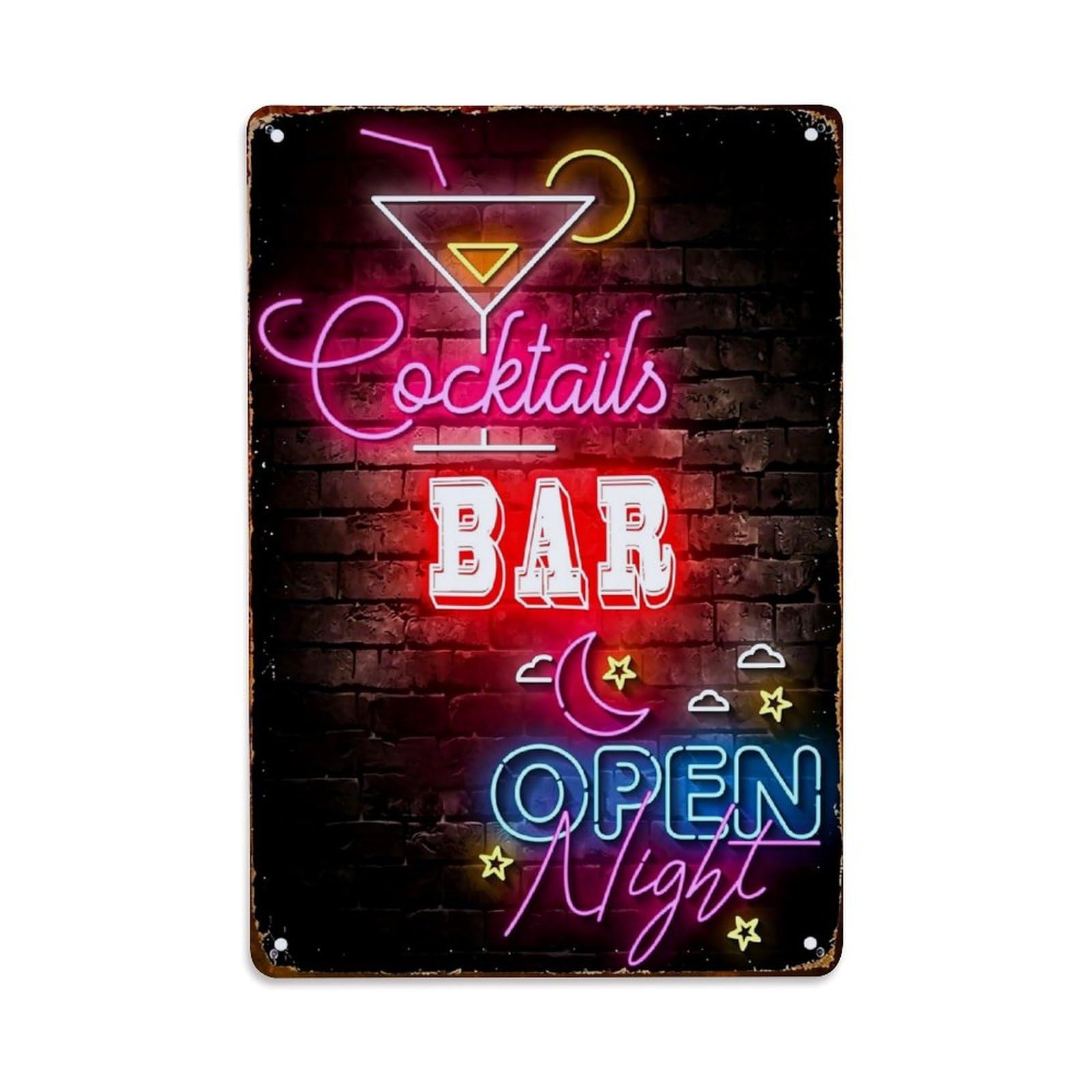 Jdyaojiesheng Vintage Neon Cocktail Bar Sign Pattern Tin Sign Retro Metal Wall Decor Metal Poster, Home Bar Garage Farmhouse Cafe Wall Art Decoration 8X12inches