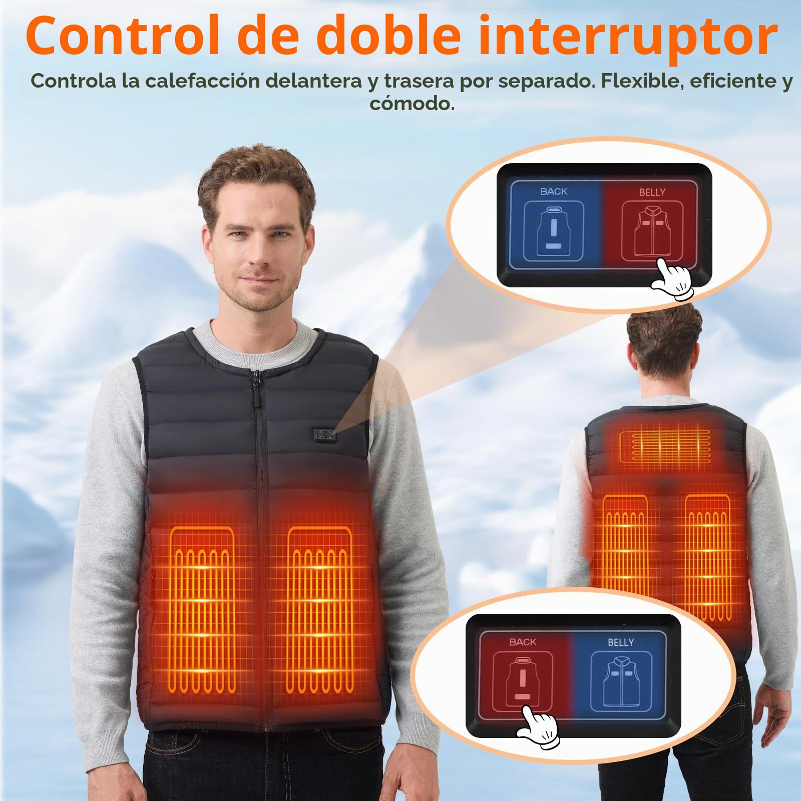 Chaleco calefactable para mujer y hombre, con batería USB, 5 V, 10000 mAh, chaqueta térmica de invierno para actividades al aire libre, senderismo