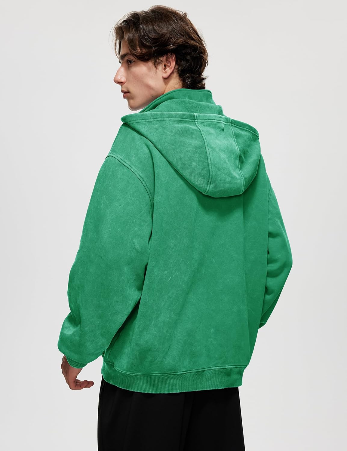 Iwing Mens Oversized Quarter Zip Hoodie Sweatshirt Half Zipper Heavyweight Fleece Hoodies Acid Wash Sweatshirts Women - Image 4