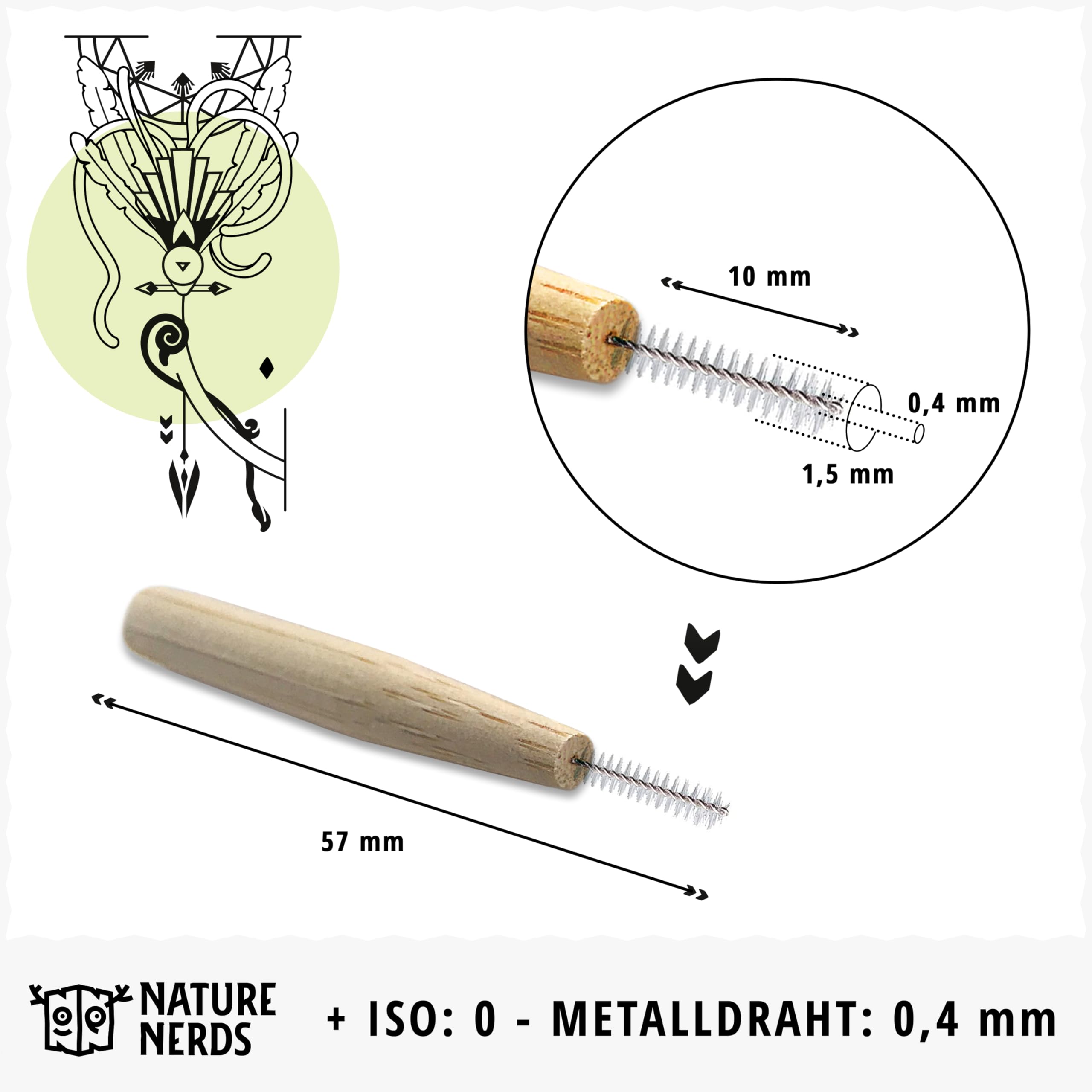 Nature Nerds - Spazzolini interdentali in un set (10 pezzi) 0,4 mm - ISO 0, realizzati con materia prima vegetale: il bambù / 10 scovolini interdentali