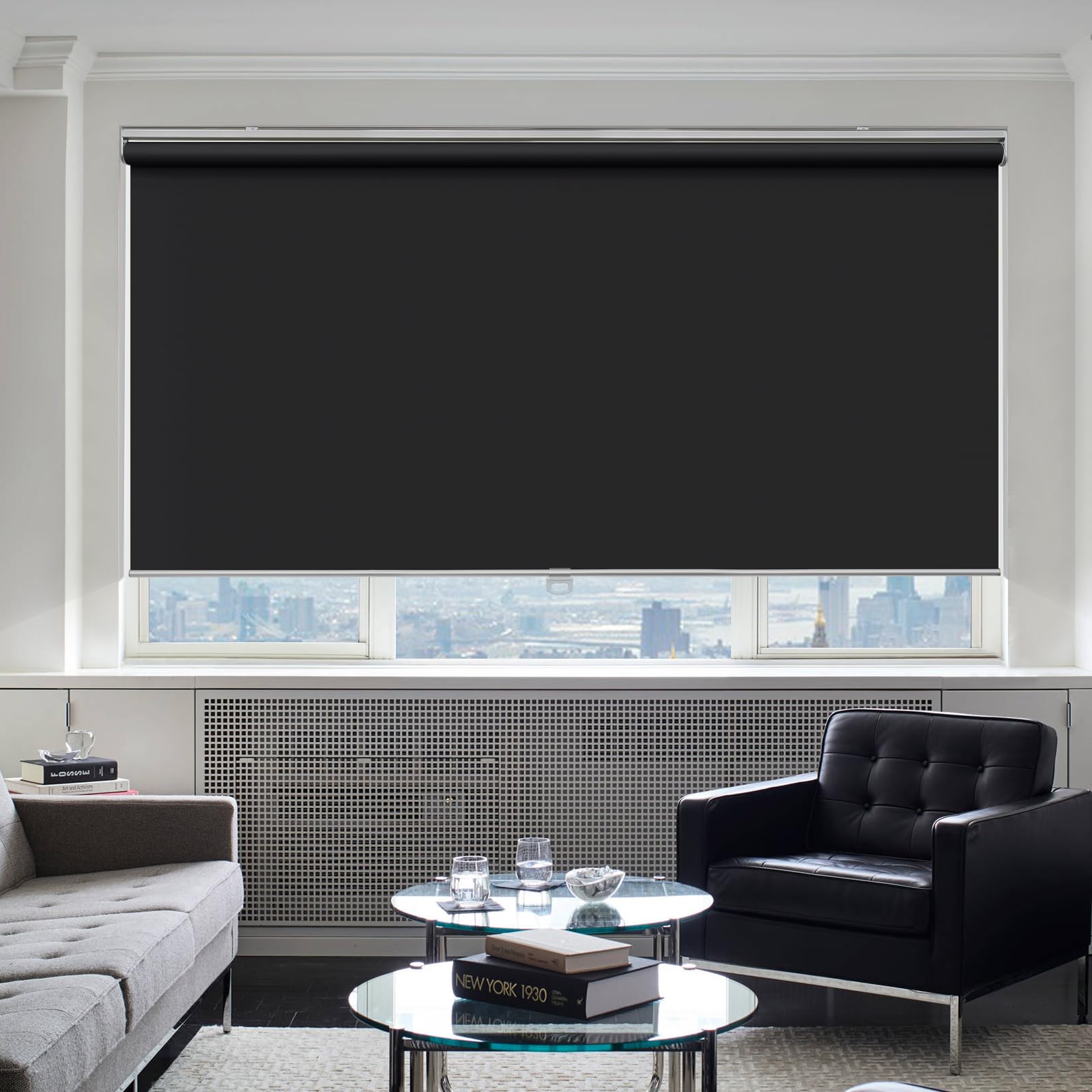 Keego Cordless Roller Shades and Blinds for Windows Blackout Shades Window Shades for Home Bedroom Kitchen Office (Black, Custom Size)