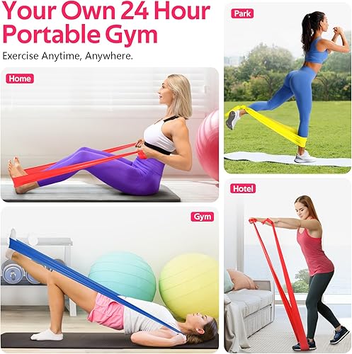 Miniatura 5 de Juego de 3 bandas de resistencia, bandas de ejercicio para terapia física, yoga, pilates, rehabilitación y entrenamiento en casa, bandas elásticas