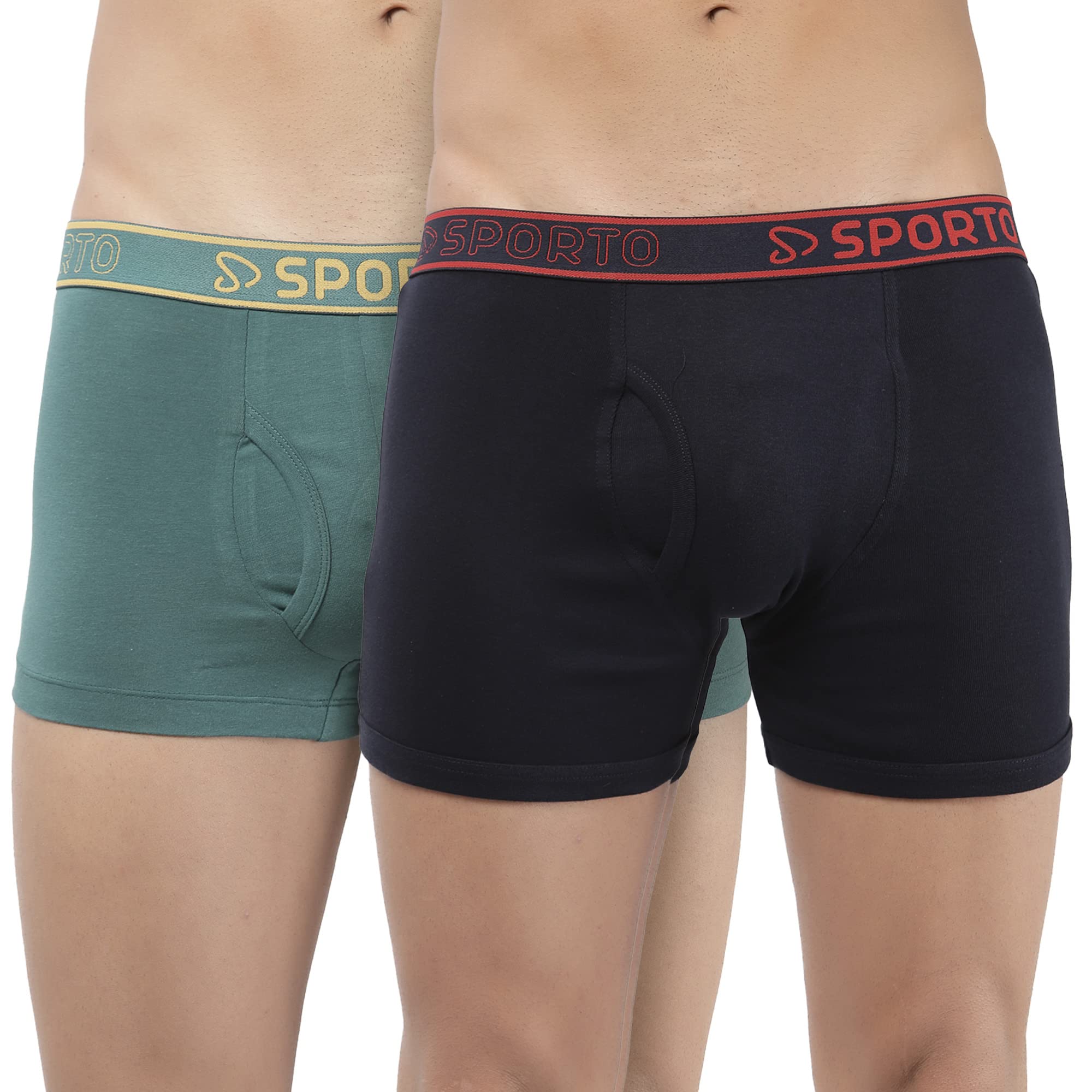 sporto Men's Mid-Rise Super Soft & Comfortable Solid Cotton Ribbed Long Trunks with No-Fold & No-Pinch Elastic Waistband (Combo Pack)-picture-35