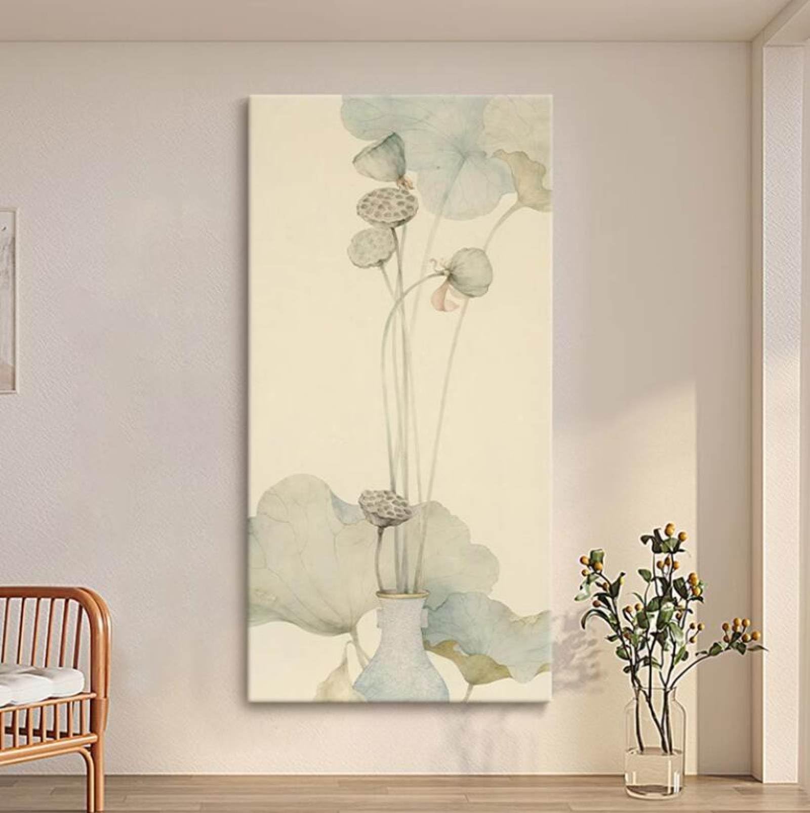 Peinture fleur de lotus à l'encre pour grand fond de canapé de salon