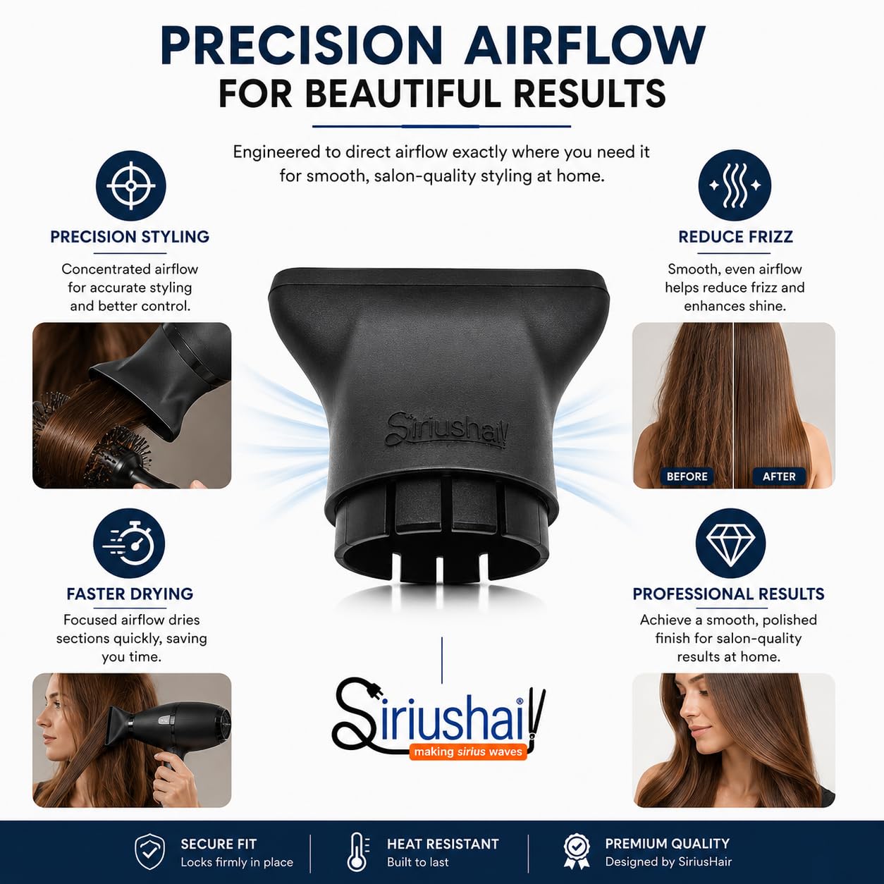 Accessorio per lo styling dell'ugello concentratore per asciugacapelli, compatibile solo con asciugacapelli GHD Air 1.0, nero