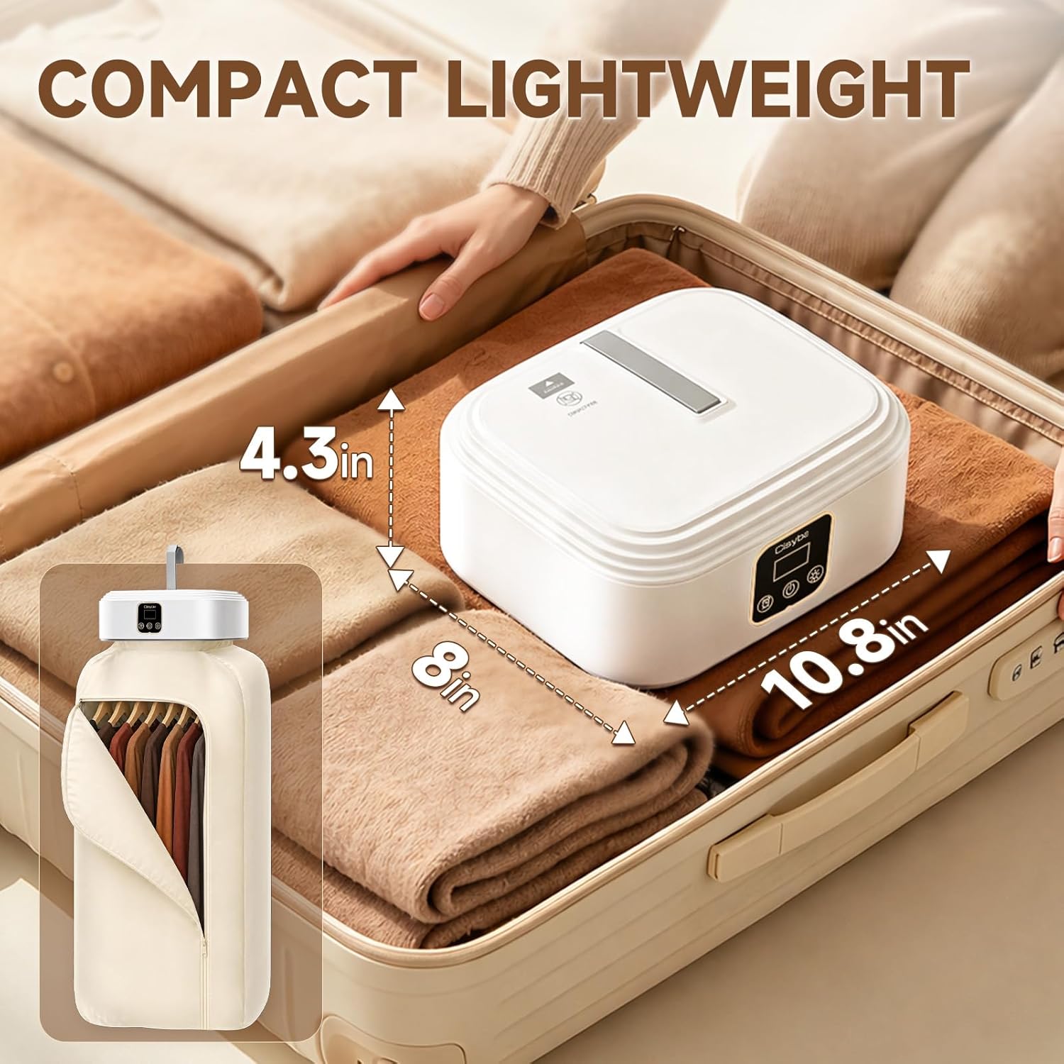 Portable Dryer for Clothes, Compact Small Dryer Machine with 8 Timer Settings (60–480 Mins) Overheat Protection & Ultra Quiet, Mini Travel Clothes Dryer for Apartment, RV, Travel, Camping