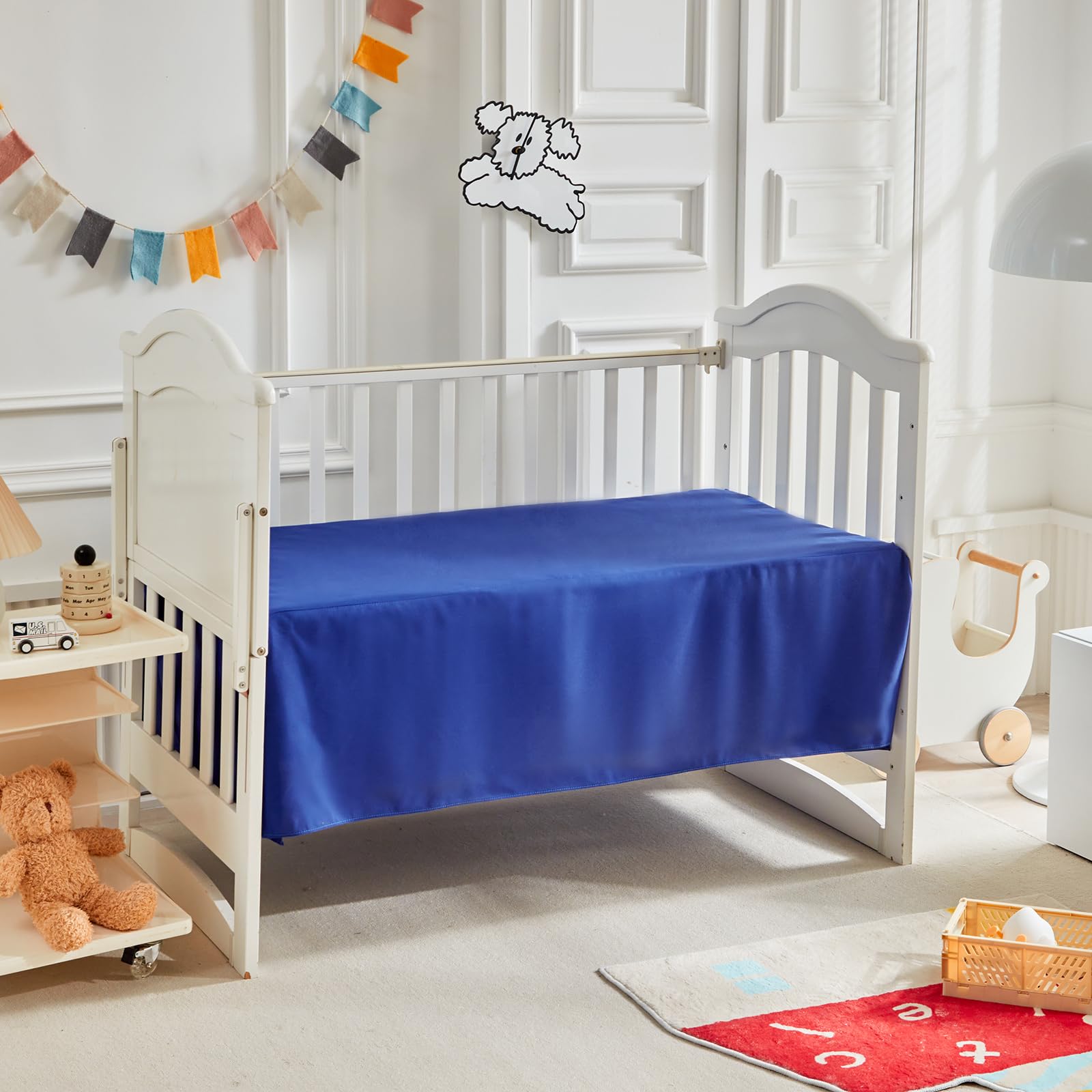 Juego de ropa de cama de 3 piezas para cuna, edredón azul marino con coches azules, verdes y rojos, edredón acolchado, sábana bajera y falda para bebés niños y niñas, bonito juego de cama colorido