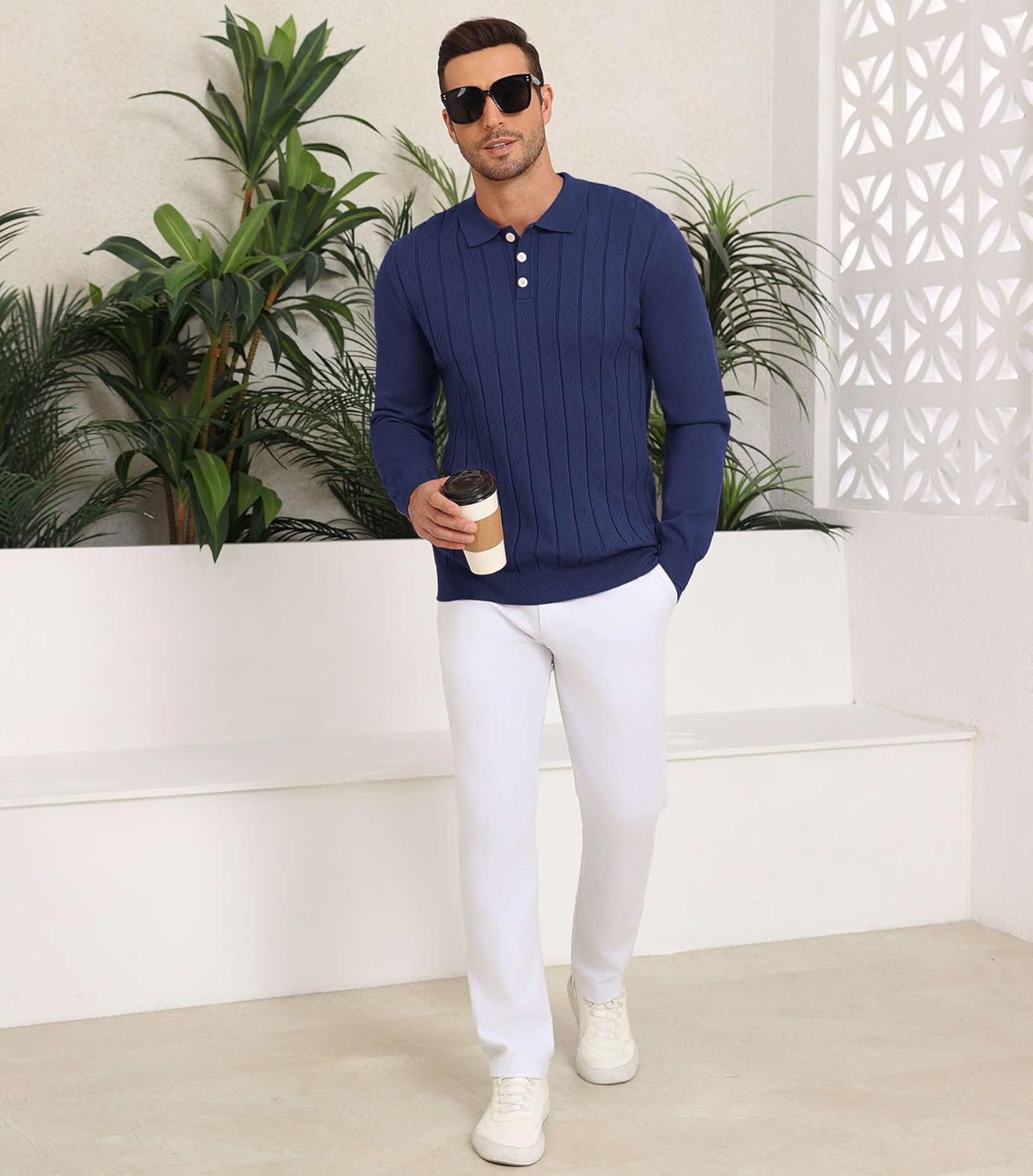 Lexiart Men's Knit Sweater Long Sleeve Textured Warm Casual - Image 2