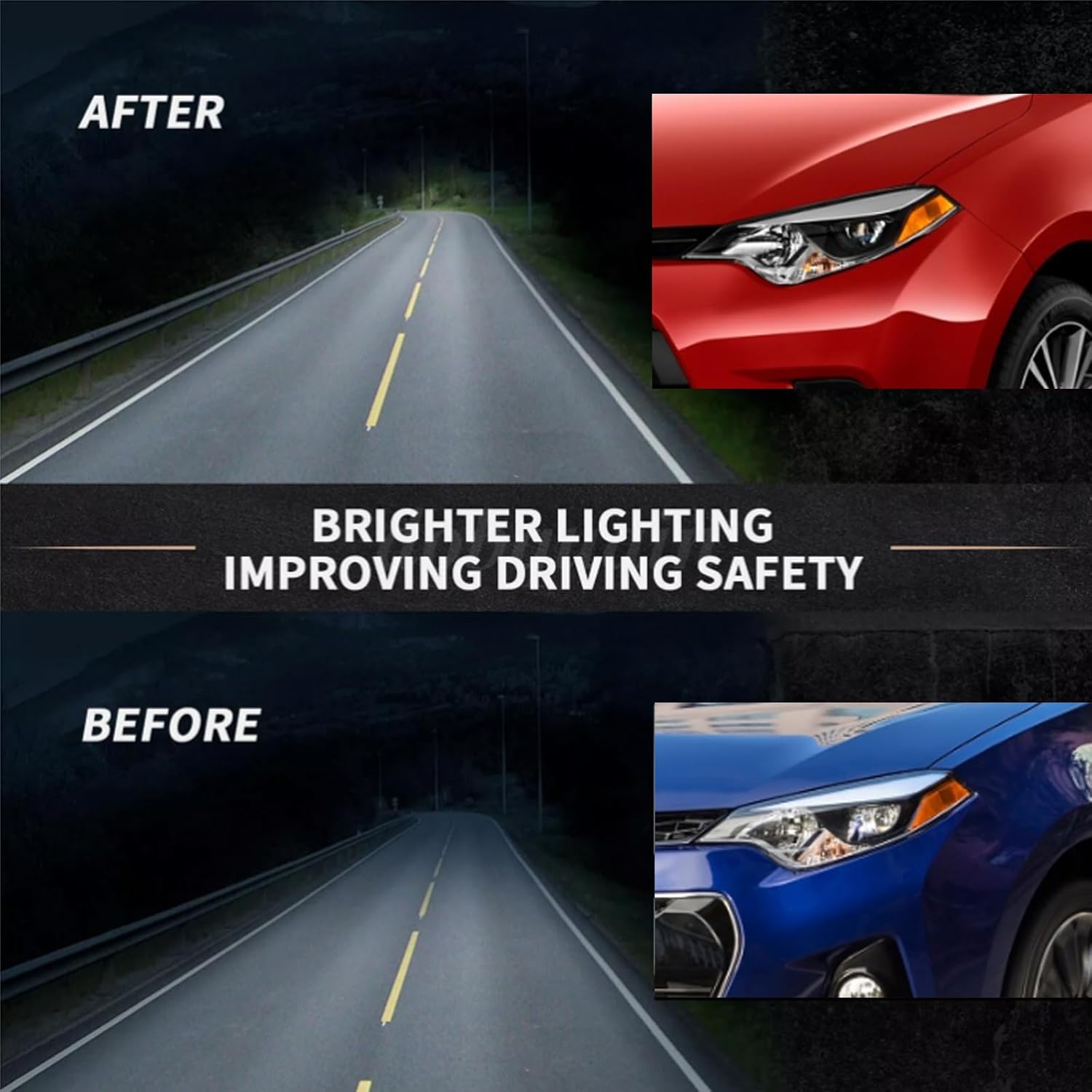Front Bumper Headlights Fit for 2014-2016 Toyota Corolla C CE LE S L Headlamp Replacement Kit Chrome Housing Amber Reflectors LH + RH