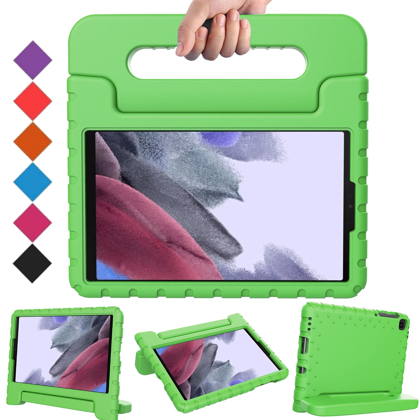 BMOUOKids Case for Samsung Galaxy Tab A7 Lite 8.7 inch 2021 - with Screen Protector, Shockproof Lightweight Convertible Handle Stand Case for Samsung Galaxy Tab A7 Lite 8.7 (SM-T220/T225/T227), Green