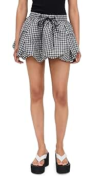 Ganni Women's Crinkled Taffeta Check Mini Bubble Skirt