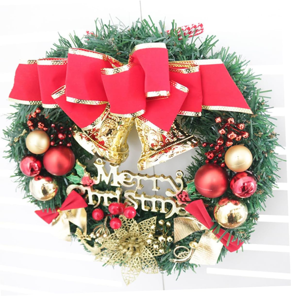 Christmas Door Wreath with Red Deer Design Classic Xmas Garland for Porch Entry Staircase Wall Decoration Elegant Holiday Home and Office Ornament