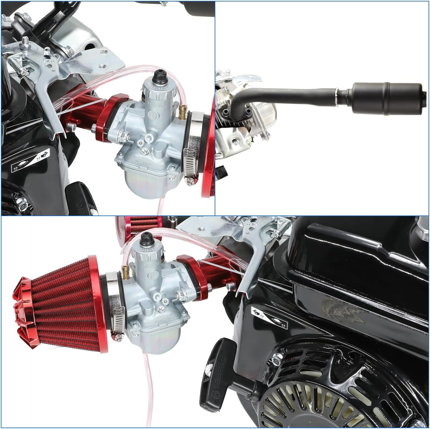 YOXUFA VM22 Carburetor Exhaust Header Muffler Stage 2 Kit Replacement for Predator 212cc 224cc 196cc 200cc 6.5HP Coleman CT200U BT200X Baja MB200 GX160 GX200 Axis M200 KT196 Mini Bike Go Kart Parts