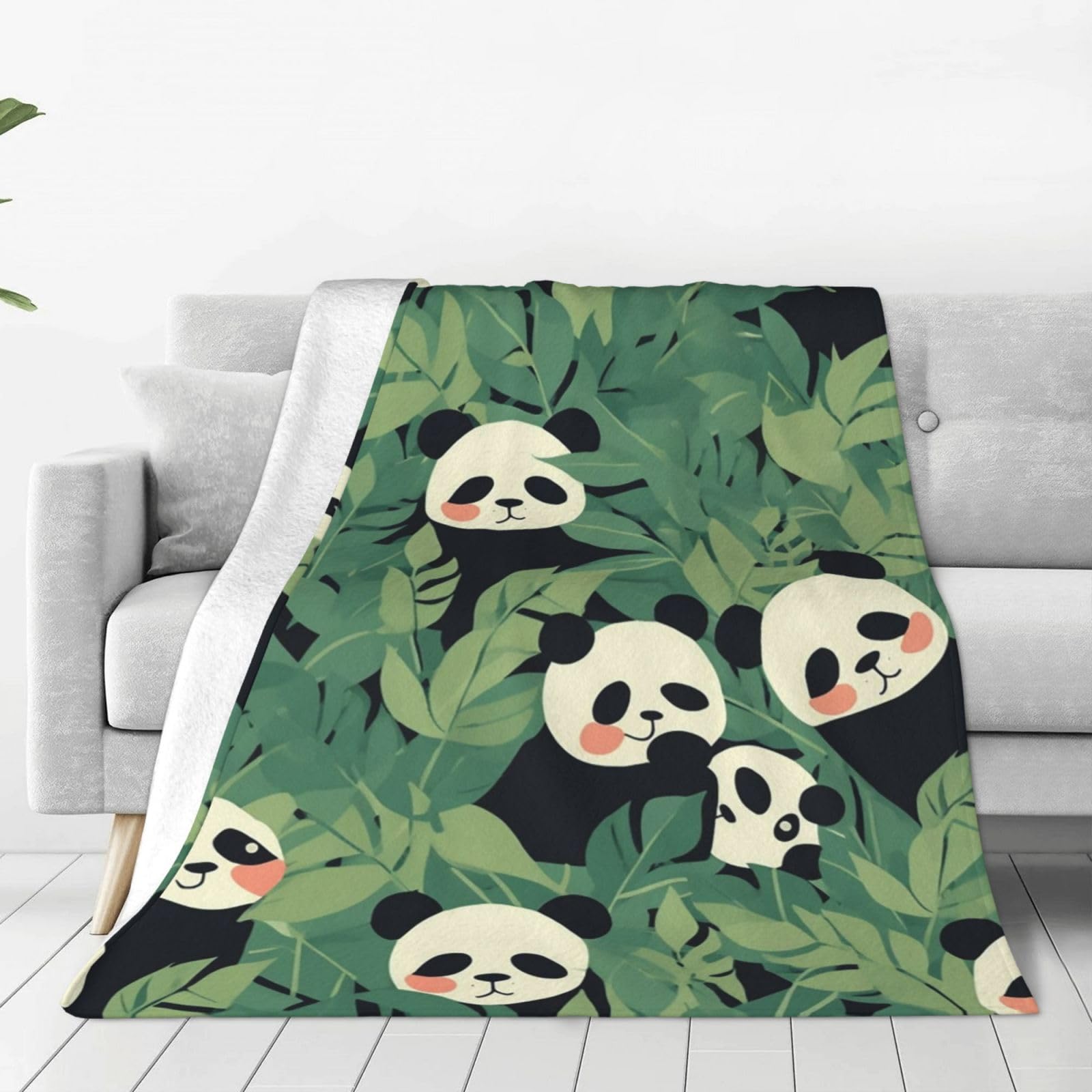 Leaves Panda Throw Blanket for Couch, Plush Fuzzy Soft Flannel Blankets and Throws for Sofa, 60"x50" Bed Blankets for Travel Camping Chair, All Season Warm Fleece Blanket