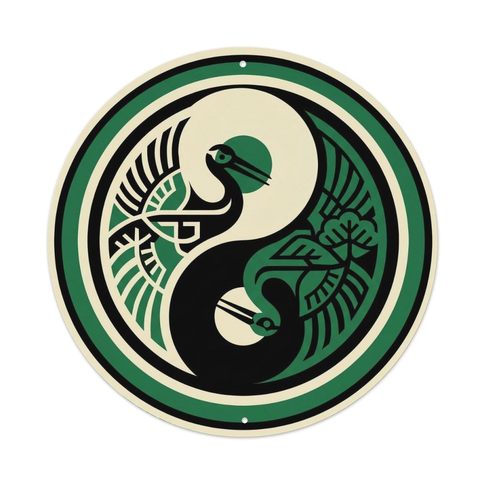 Crane Longevity Pine Cypress Chinese Taoist Blessing Metal Tin Sign Plaque Wall Decor for Cafe, Man Cave, Club Bar, Office, Home Garden Round Metal Poster 8x8Inch