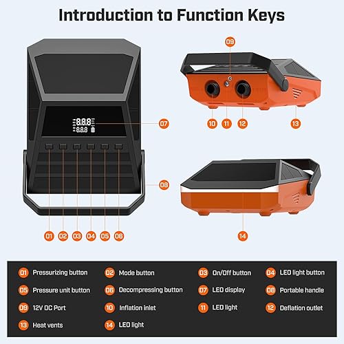 Miniatura 7 de Bomba de tabla de remo de 50 PSI eléctrica portátil, bomba de SUP para neumático de coche de paddleboard con función de apagado automático y
