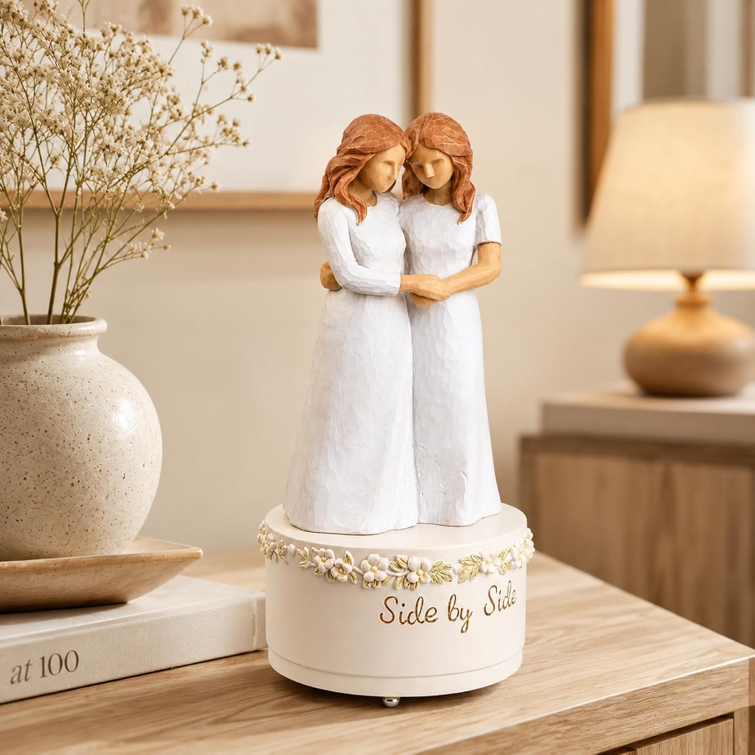 AIDLNS Side by Side Music Box, Sister Gifts from Sister, for Women, Friendship Figurine Keepsake with Clair de Lune Melody, Thinking of You Gift for Sister, Mom, Daughter, BFF