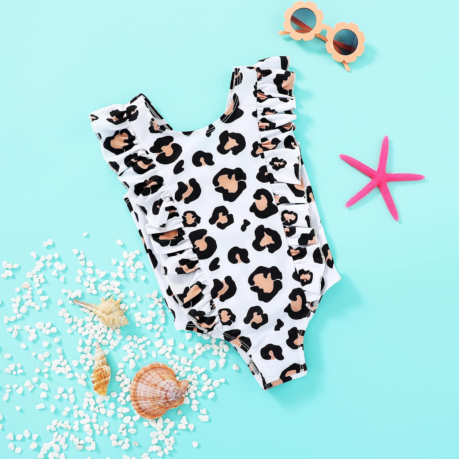Happy Town One-Piece Infant Toddler Baby Girl Summer Swimsuit Watermelon Leopard Ruffle Swimwear Bikini Bathing Suit