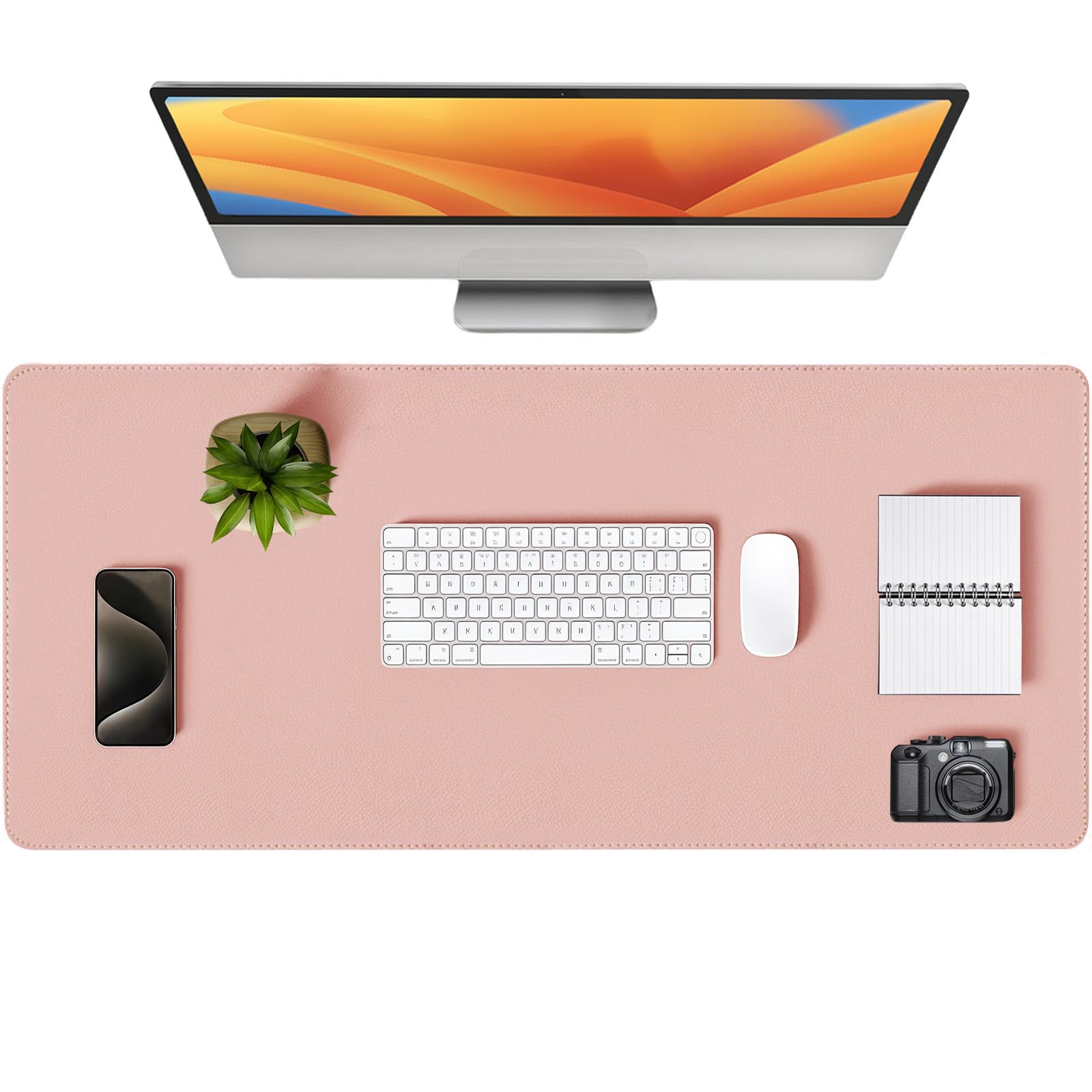 Leather Desk Mat and Mouse pad，Non-Slip PU Leather Desk Pad，Easy to Clean，Suitable for Waterproof Desktop Writing Pads in Offices and Homes (Pink，40 * 80cm)