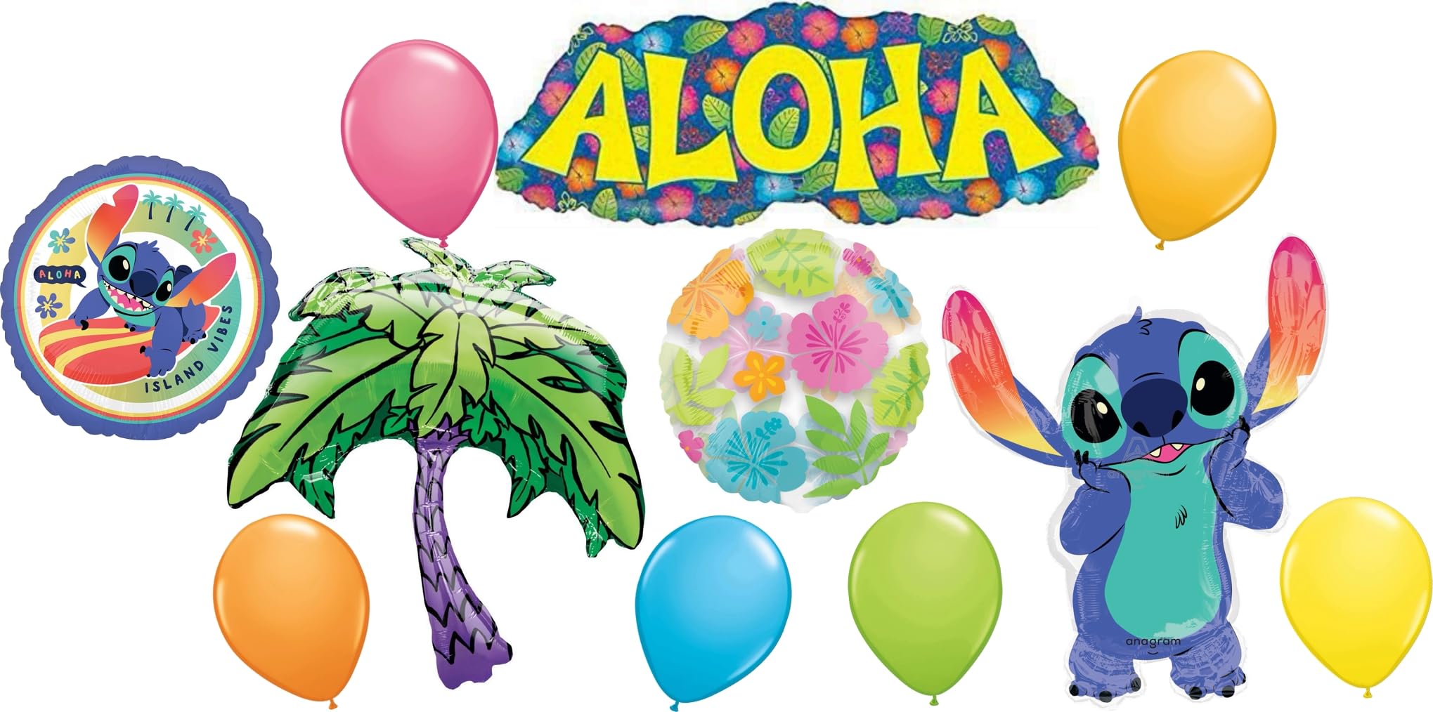 Anagram Stitch Hawaiian Theme Birthday Party Balloon Decorations 11pc, BQ_4162