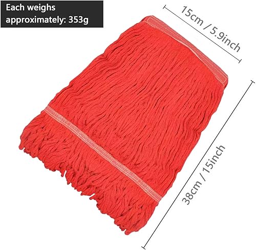 Miniatura 6 de Repuesto de cabezal de trapeador comercial, cuerda de extremo con bucle de algodón rojo, limpieza industrial húmeda, repuesto de cabezal de