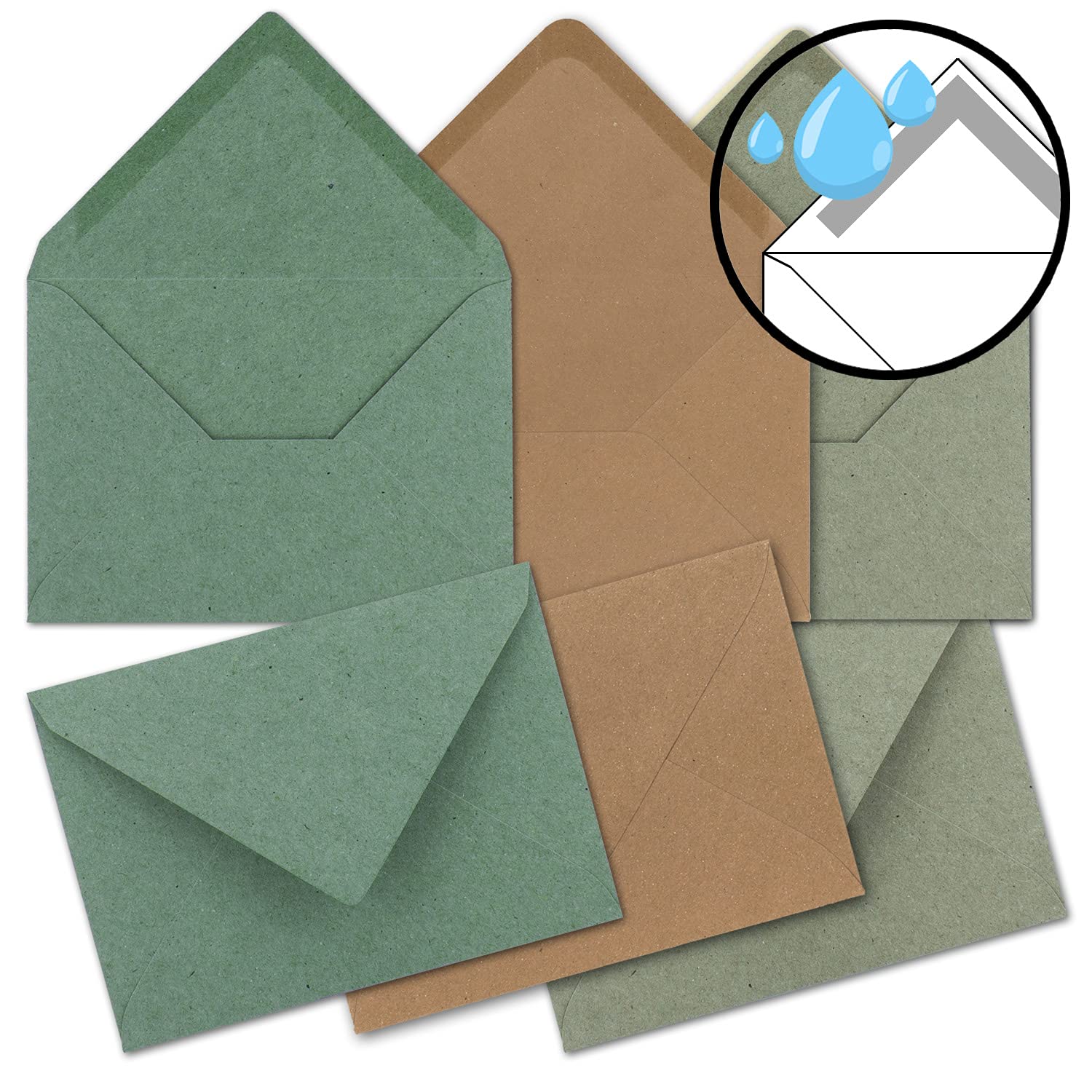 90x Karten-Set DIN B6 - Kraftpapier Braun - Kraftpapier Grau - Kraftpapier Eukalyptus - Faltkarten mit Umschläge - 3 Farben - 12 x 17 cm & Umschläge - 12,5 x 17,5 cm