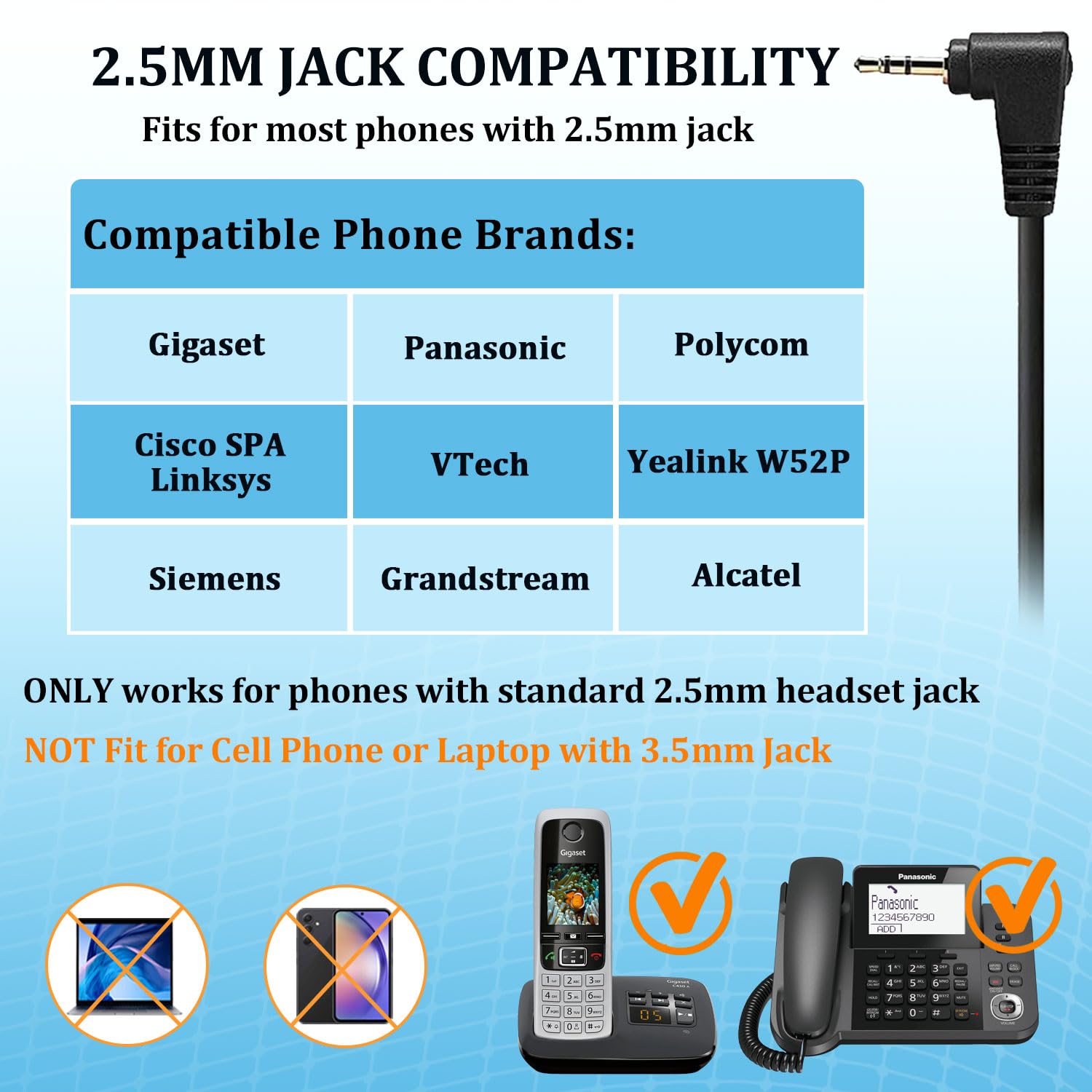 Callez Cuffie Telefono Fisso con Filo con Jack da 2,5mm, Cuffie per Telefono con Microfono a Cancellazione del Rumore per Gigaset Panasonic Cisco SPA Alcatel VTech Polycom Dect Telefono Fisso Cordless
