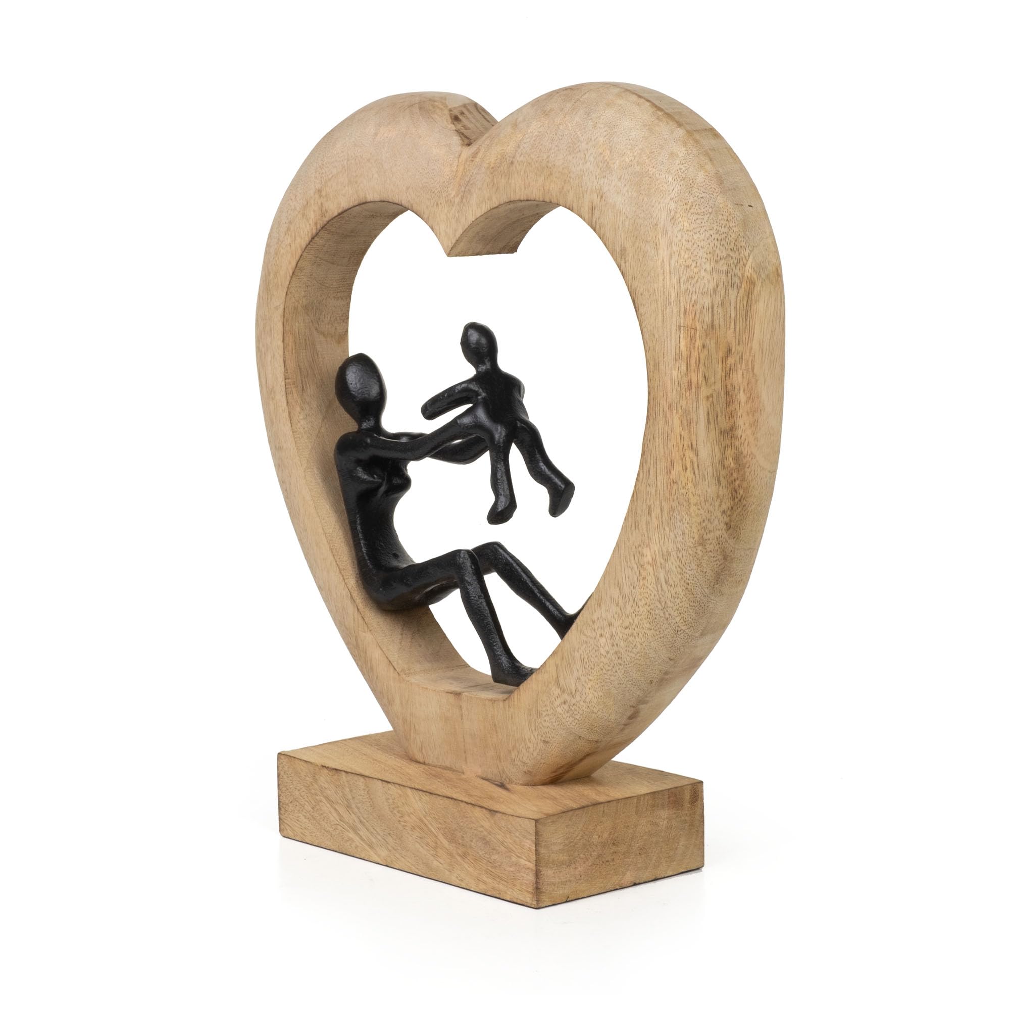 Moritz Figurka dekoracyjna Mother's Love czarna 30,5 cm z drewna mango i aluminium rzeźba matka z dzieckiem w sercu, symbol miłości rodziny i bezpieczeństwa, nowoczesna dekoracja, rękodzieło, pomysł