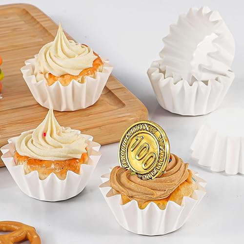 Miniatura 2 de Caperci Forros de mini cupcakes blancos resistentes, 200 unidades, resistentes a la grasa, tazas de papel para hornear muffins, inodoro, no necesita