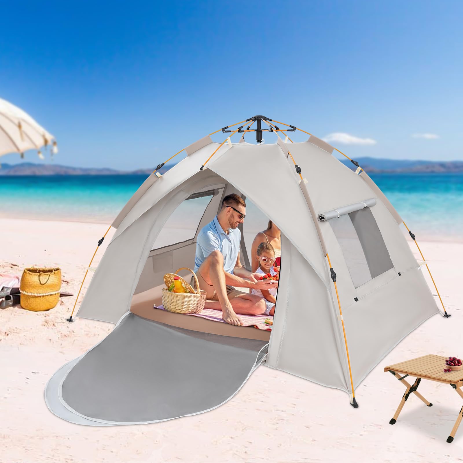 Tienda de campaña instantánea para 3 personas, tienda de campaña con 2 ventanas de malla y bolsa de transporte, tienda de campaña familiar domo impermeable y resistente al viento para camping familiar