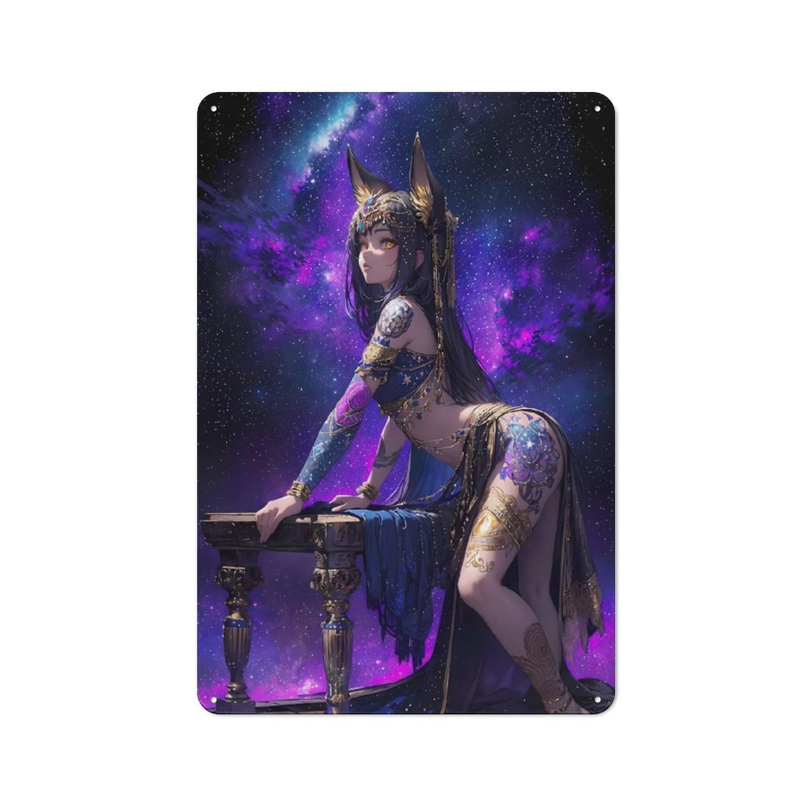 Retro Starry Night Bastet Vintage Tin Sign 30x20cm, Retro Room Decor for Lounge, Study, Pub Or Wall Gallery