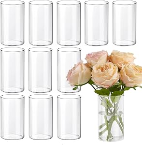 TBWIND 12pcs Glass Cylinder Vases for Centerpieces, Clear Vases for Wedding Decorations and Indoor Home Decor, 6 Inch Tall Glass Flower Vases, Hurricane Candle Holder for Table Shelf