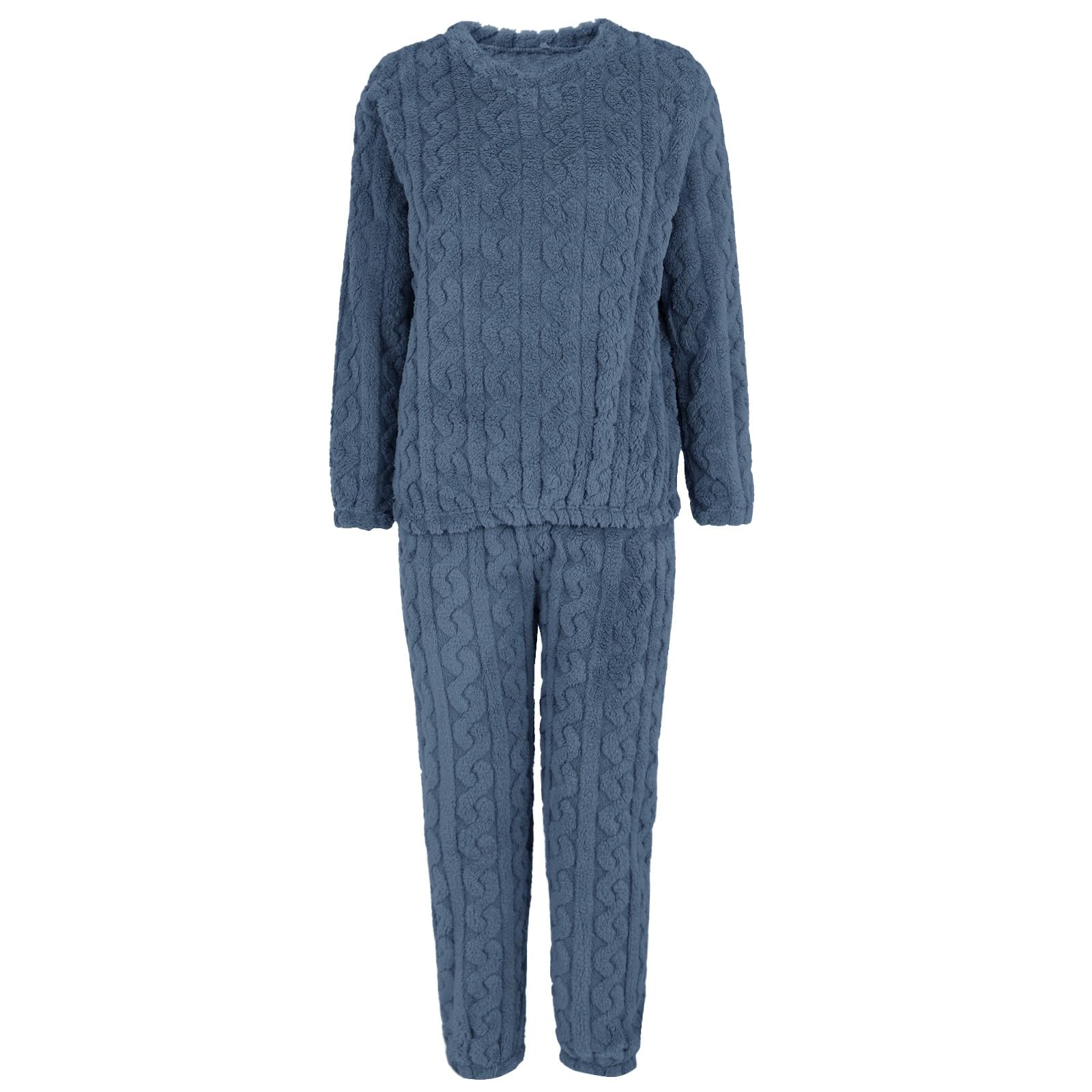 Conjunto de pijama de forro polar para mujer, pijama cálido y esponjoso con bolsillos para invierno, conjunto de pijama de manga larga para mujer, tela cálida de franela, parte superior cómoda para
