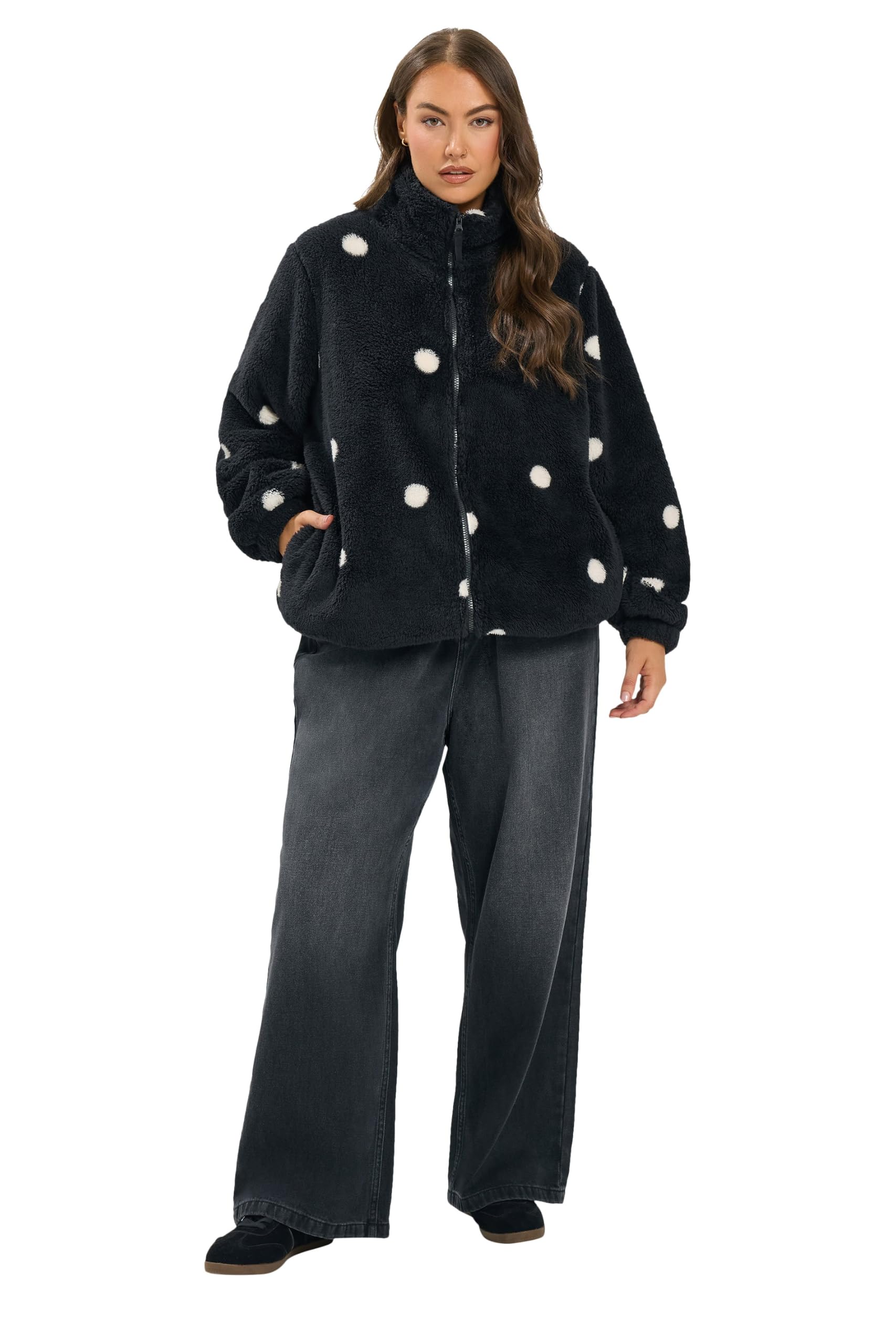 Yours Curve Polka Dot Zip Through Fleece - Women's - Plus Size Curve