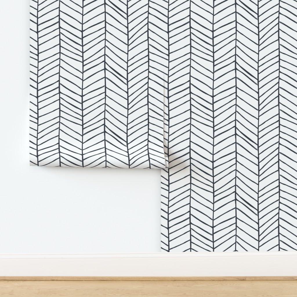 Removable Wallpaper 6ft x 2ft - Herringbone, Black and White, Feather, Chevron, Geometric, Large Scale Custom Pre-Pasted Wallpaper by Spoonflower