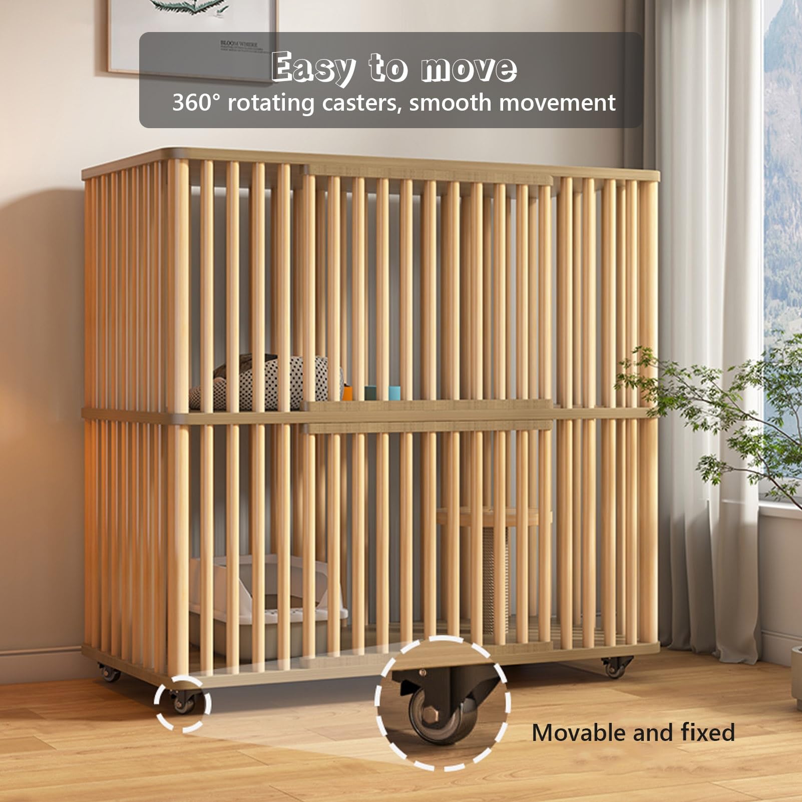 Grande Gabbia per Gatti in Legno a 2 Livelli per Interni - Spaziosa Cuccia per Gatti per 1-3 Gatti con 2 Porte - Recinto Ideale per Piccoli Animali Domestici (112x56x106 cm)