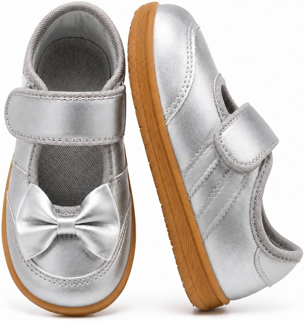 Wide Toddler Girl Mary Jane Dress Shoes Classic Sneakers Barefoot Walking Shoes with Bow for School,Wedding Party Church, Halloween Christmas