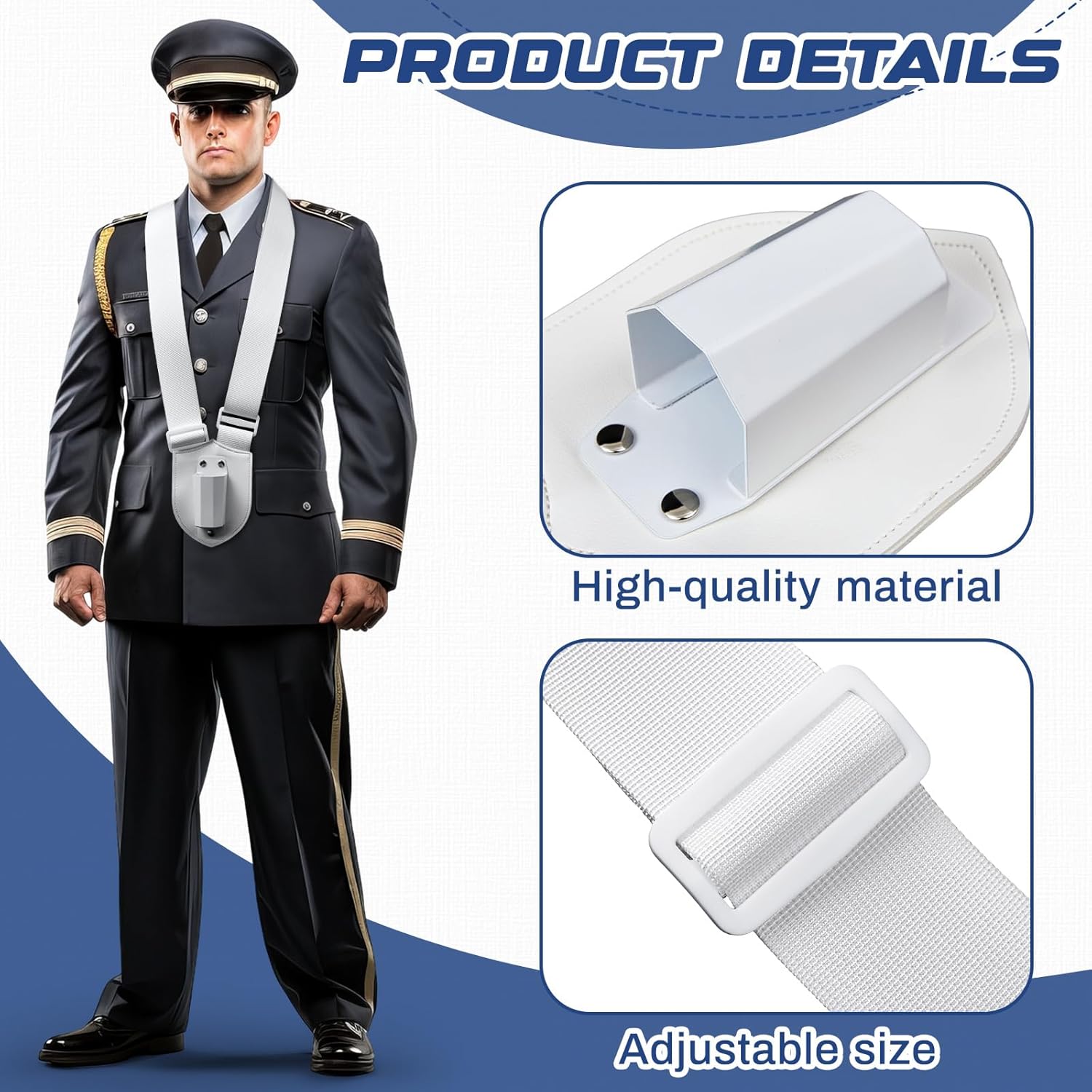 Jecery Single Strap Parade Flag Carrier Parade Harness Color Guard Flag Pole Holder Nylon Sling Carrying Belt for Parades(White)