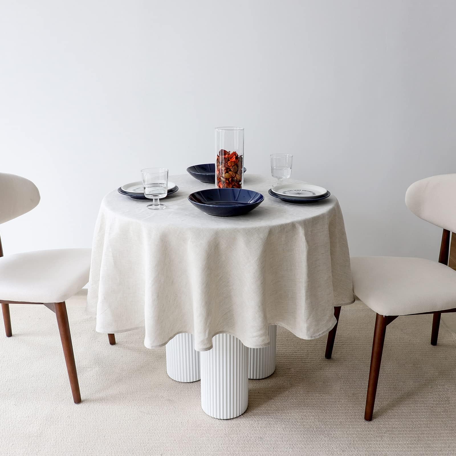 Nappe en lin pour table de cuisine et salle à manger ronde 152cm