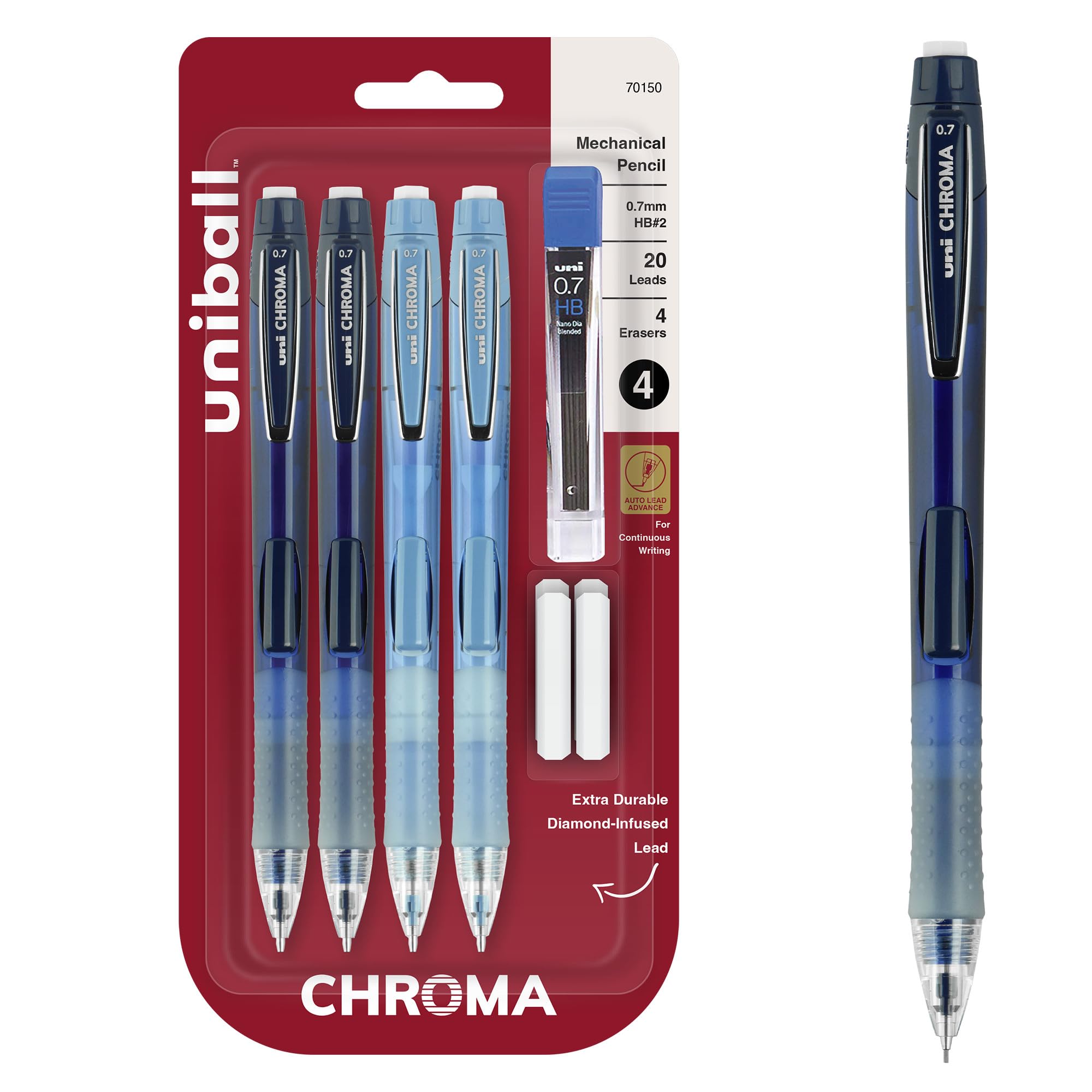 uniball Chroma Mechanical Pencil Starter Kit, 0.7mm, HB #2, Assorted Barrels, 4 Pack