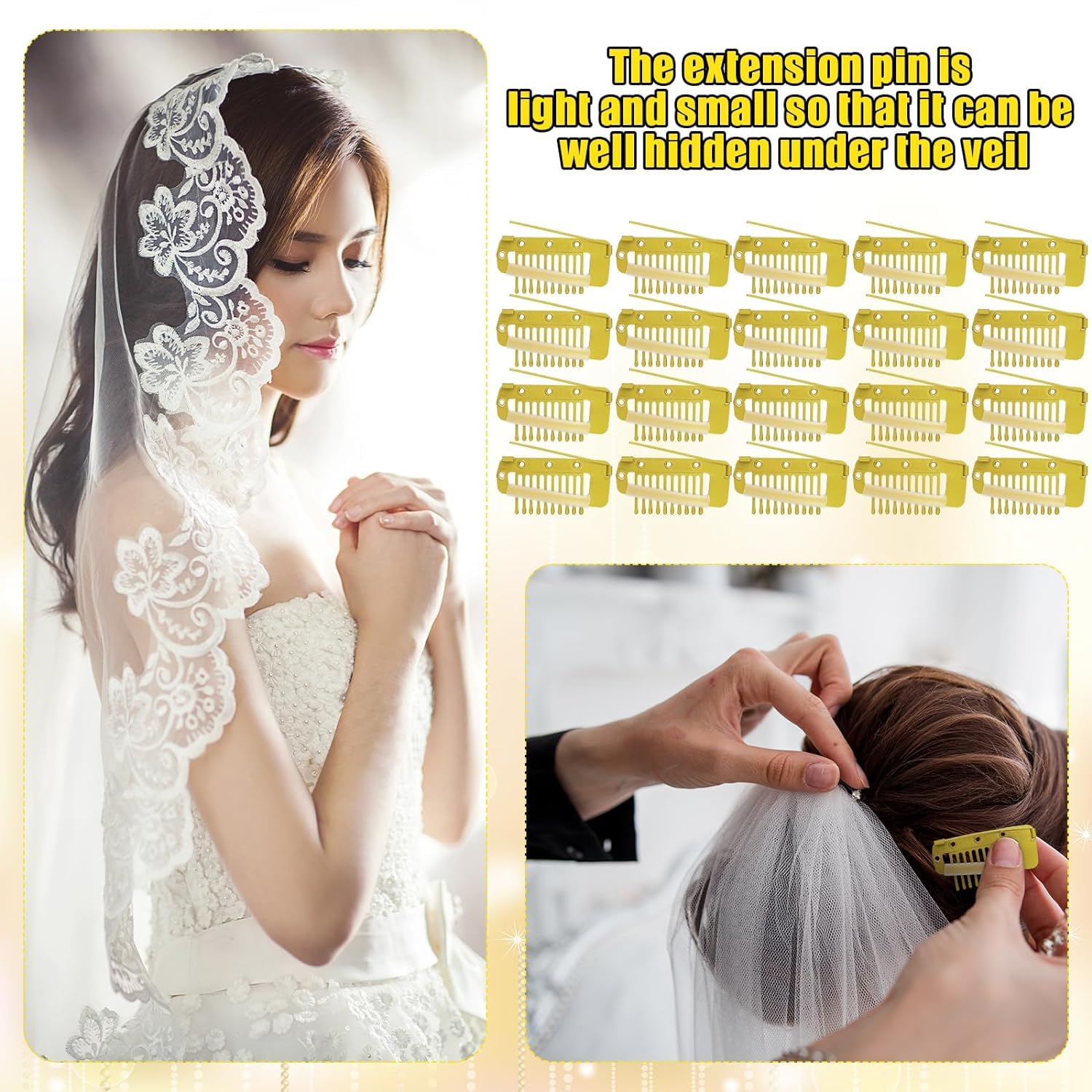 Adornish 20 Pcs Chunni & Wig Clips - Strong Dupatta Grip Clips (Gold & Black) (GOLD, 20) 4
