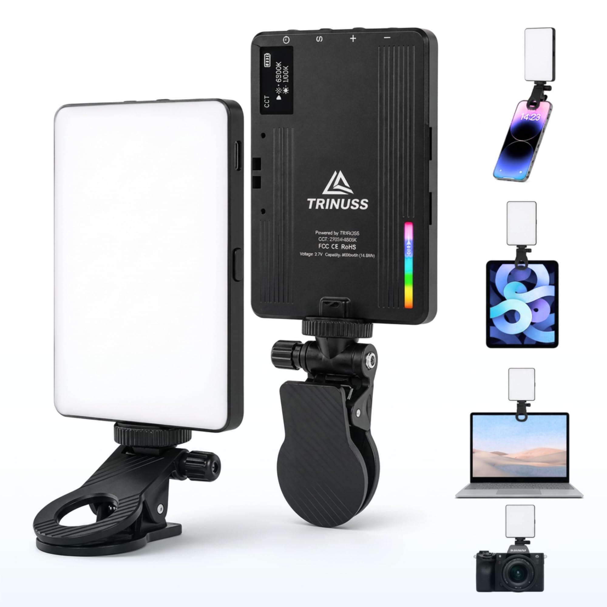 Luz Para Gravar Vídeo Portátil LED RGB para Celular e Notebook com Clipe Ajustável |