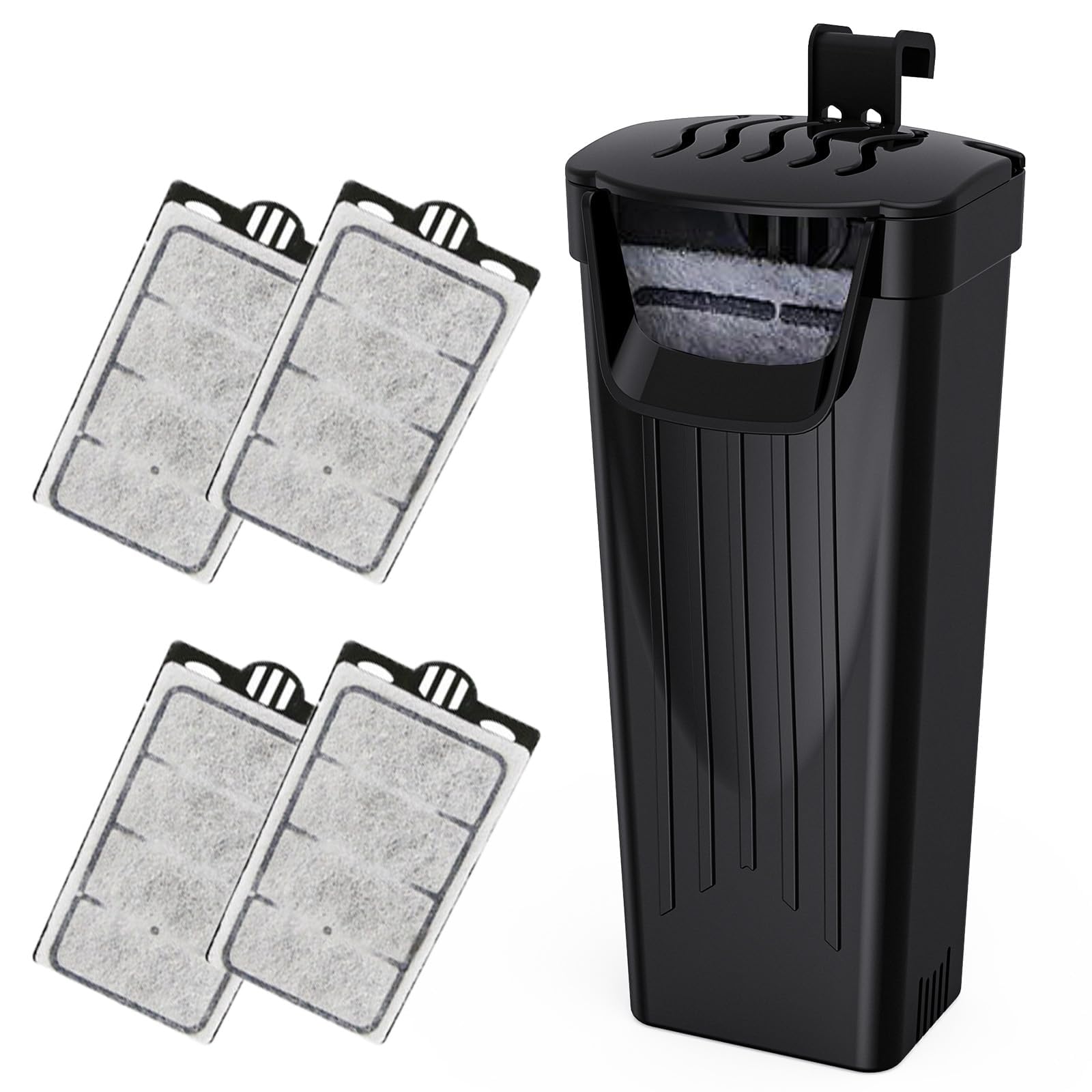 NALACAL Aquarium Power Filter(3.5W), Turtle Tank Filter, Silent Low-Water Filter for Small Fish Tank, Reptile Tank Up to 15Gallon, with 4pcs Cartridges.(Black)