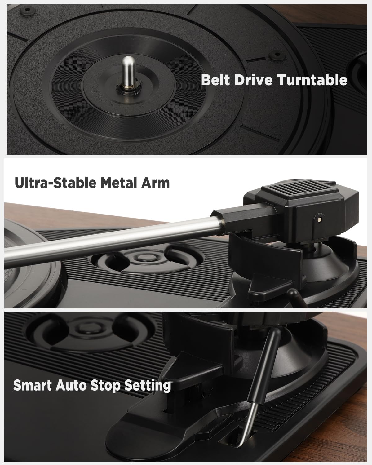 VIFLYKOO Platine Vinyle Bluetooth 5.4, Tourne-Disque avec Haut-Parleurs Stéréo Intégrés, 3 Vitesses (33/45/78 Tours/Min), Lecteur Vinyle Compatible avec RCA, USB et Entrée/Sortie AUX, Brun