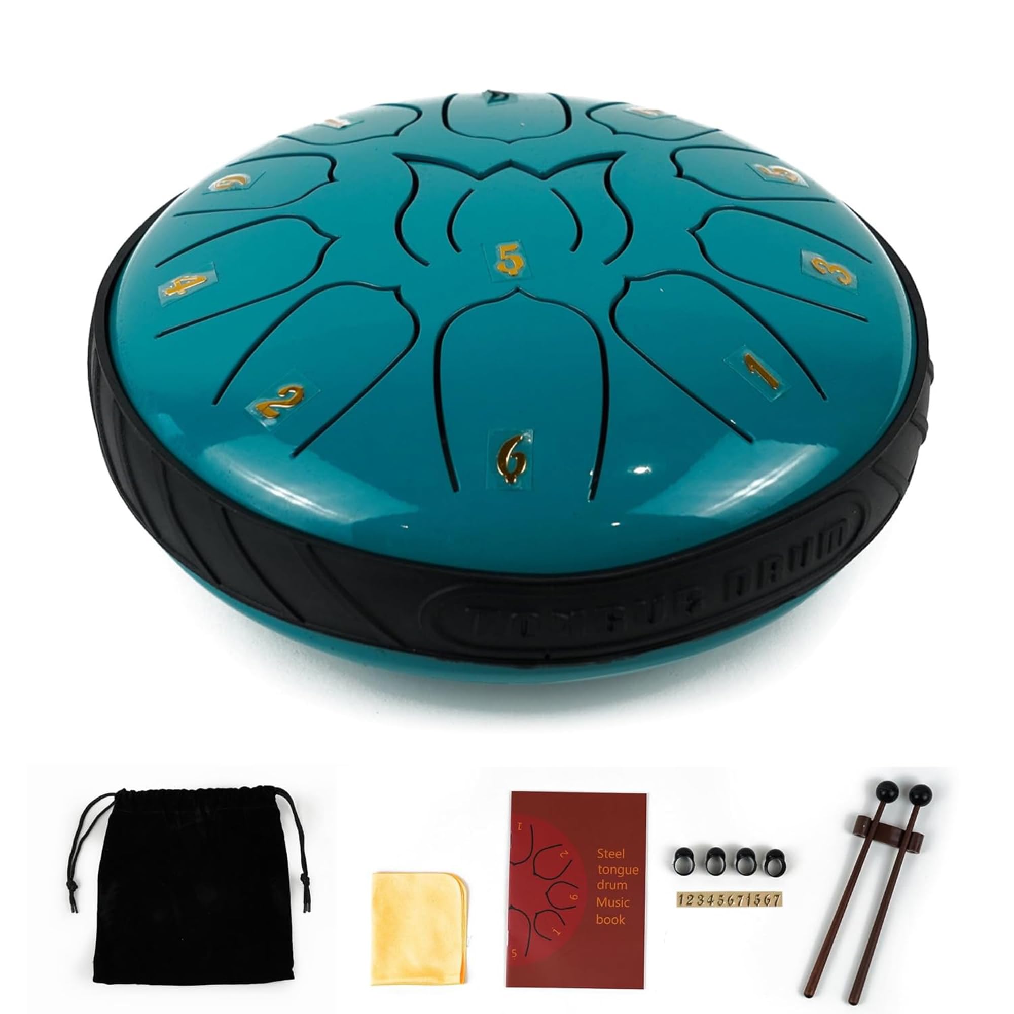Essenza 11 Notes 6 Inch Eastern Blue Alloy Steel Tongue Drum Perfect Percussion Musical Instrument for Kids and Adults Handpan Drum for Meditation, Yoga Includes Mallets, Finger Picks & Travel Bag-image-1