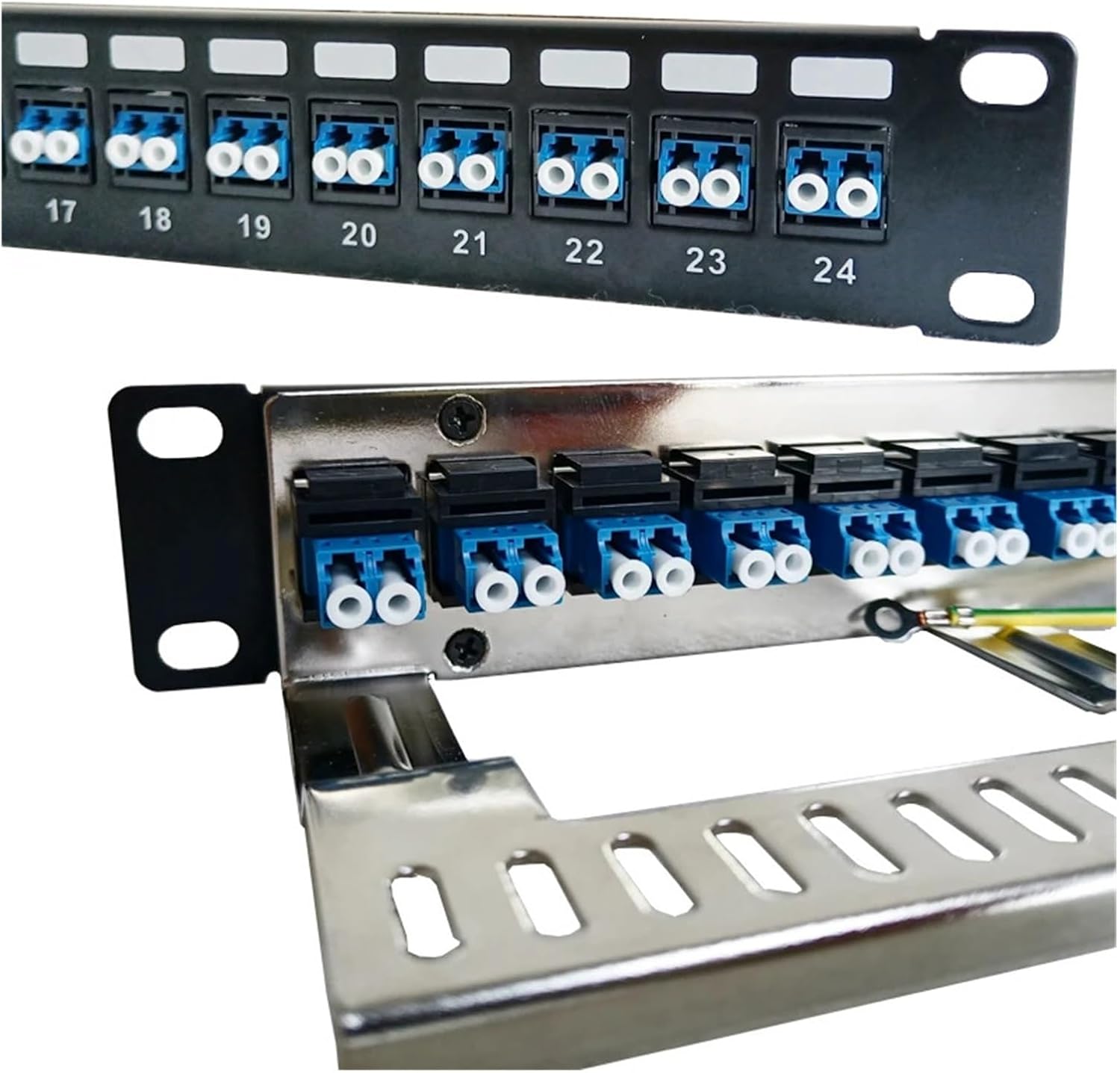 24-port LC fiber optic patch panel with multimode duplex LC-LC coupler cable rack for 19-inch 1U rack cabinets(24 Ports LC-UPC)