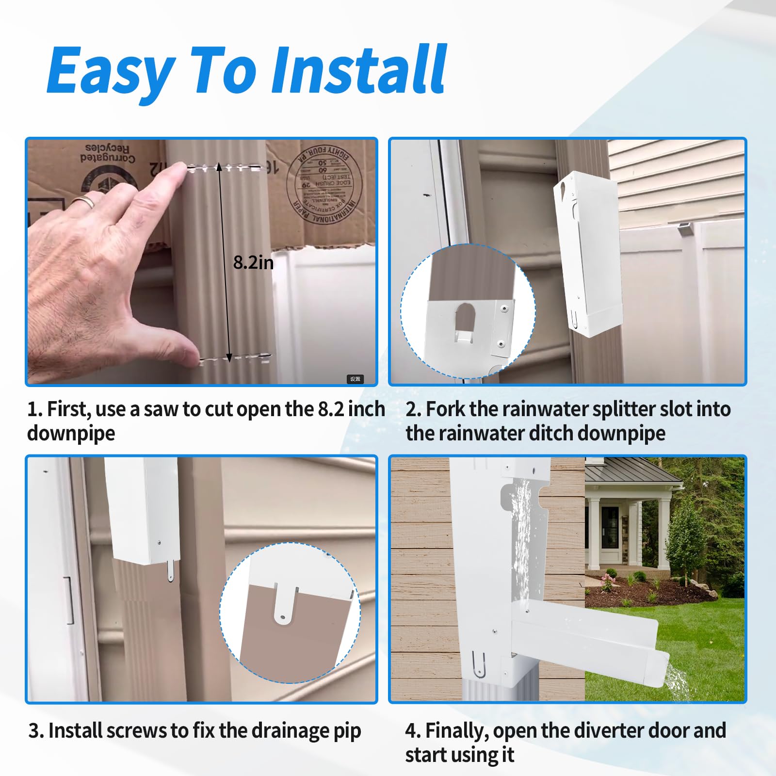 Sistema de recolección de agua de lluvia, colador de agua de lluvia de acero inoxidable para bajante estándar de 3 x 4 pulgadas, sistema de recogida de desviador de barril de lluvia