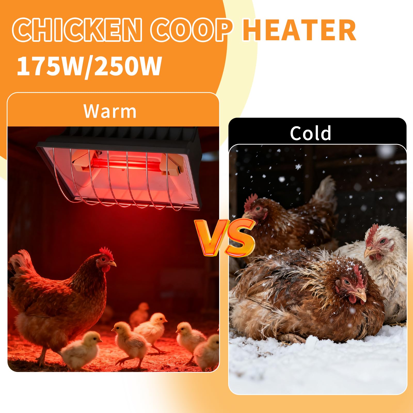 Paquete de 2 lámparas de calor de gallinero de 250 W con protector, calentador de temperatura ajustable, lámpara de calefacción infrarroja de 175 W/250 W para pollitos, patitos, aves de