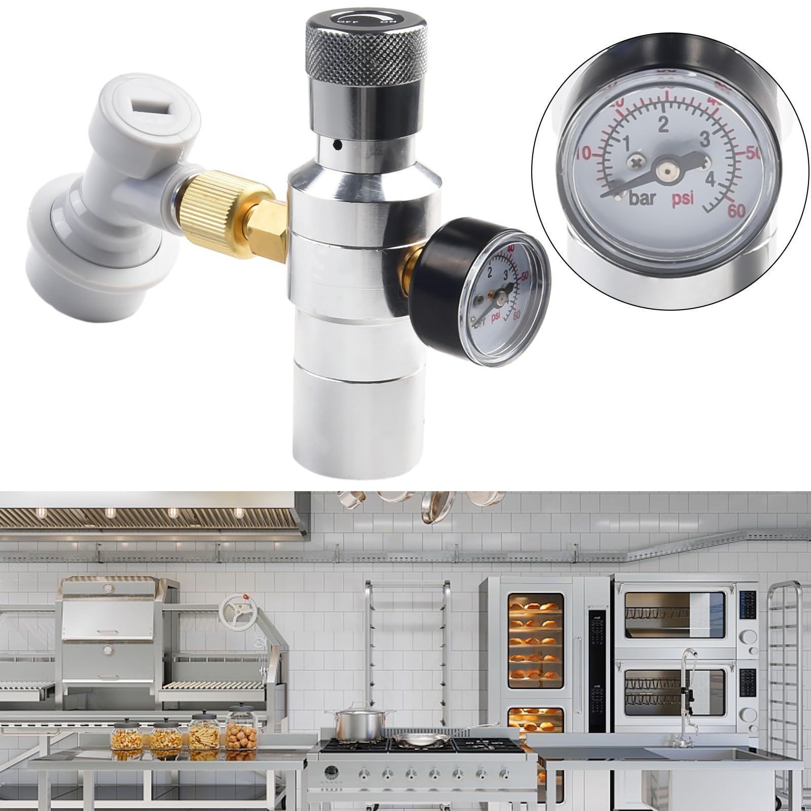 Keg adapter do ładowania z regulatorem ciśnienia 0-30 PSI, adapter do napełniania 3/8 cala, gwint 3/8 cala, do wkładów 12 G 16 G, Ball Lock, szybkie zapięcie gazu, do piwa, kawy, kombuchy