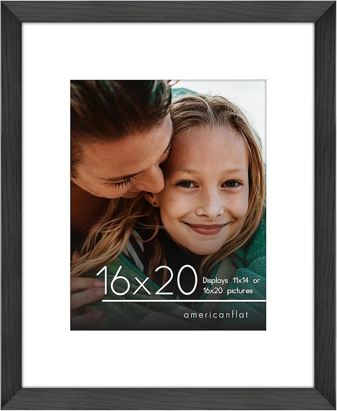 Americanflat 16x20 Picture Frame with Polished Plexiglass Use as 11x14 Frame with Mat or 16x20